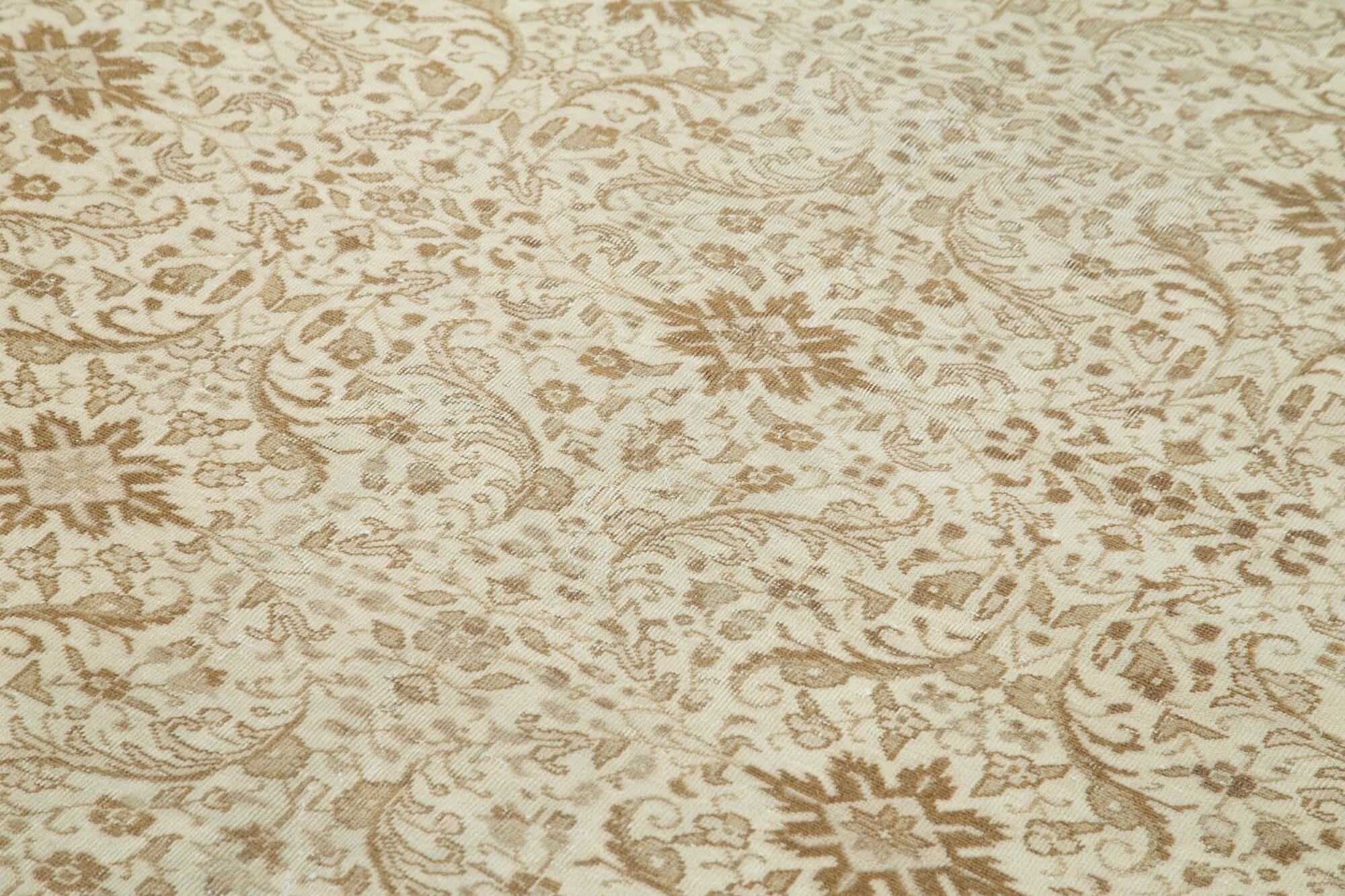 Vintage Handmade Area Rug - Kayseri Beige Wool Cotton Carpet 6'7''x9'7''