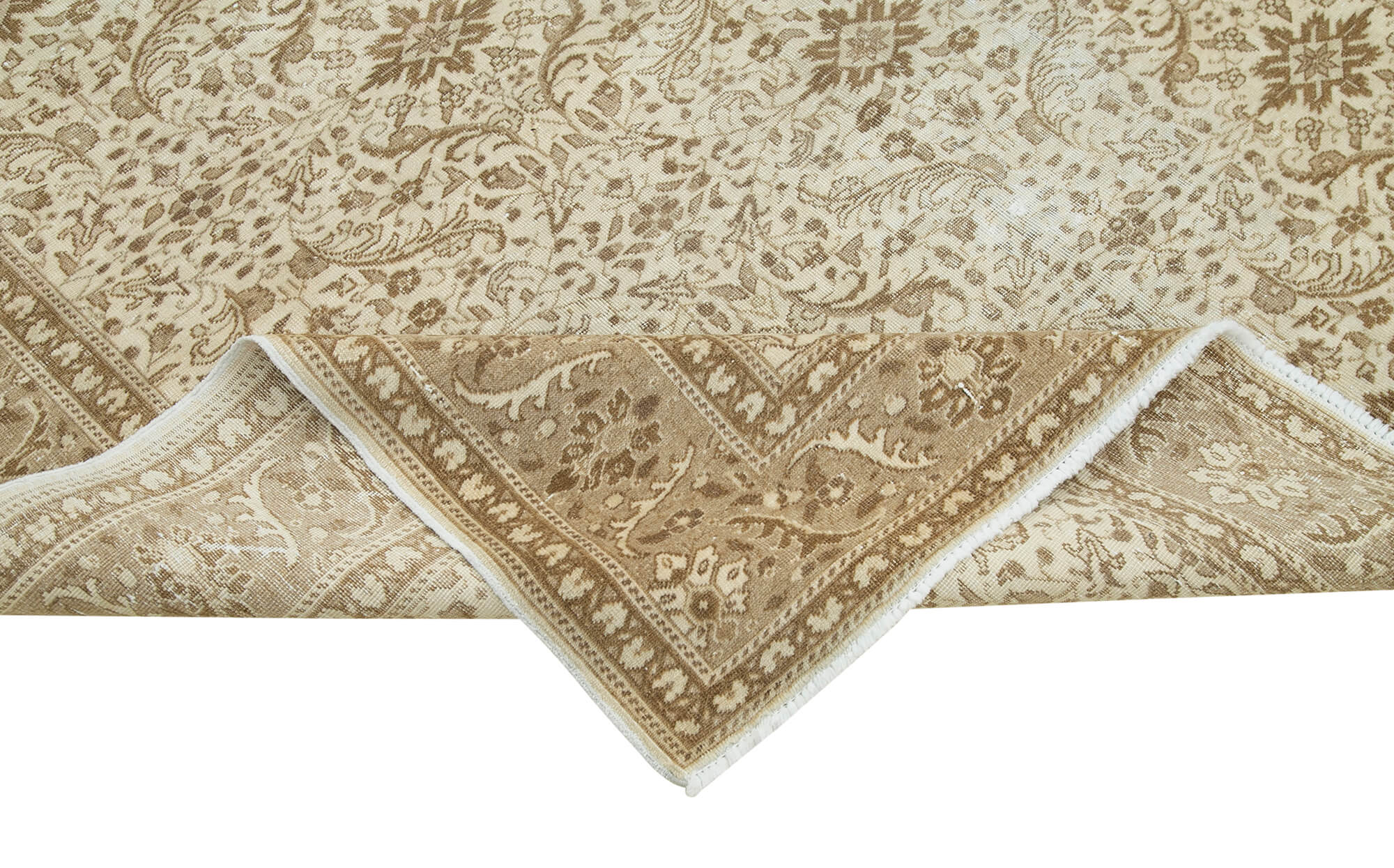 Vintage Handmade Area Rug - Kayseri Beige Wool Cotton Carpet 6'7''x9'7''