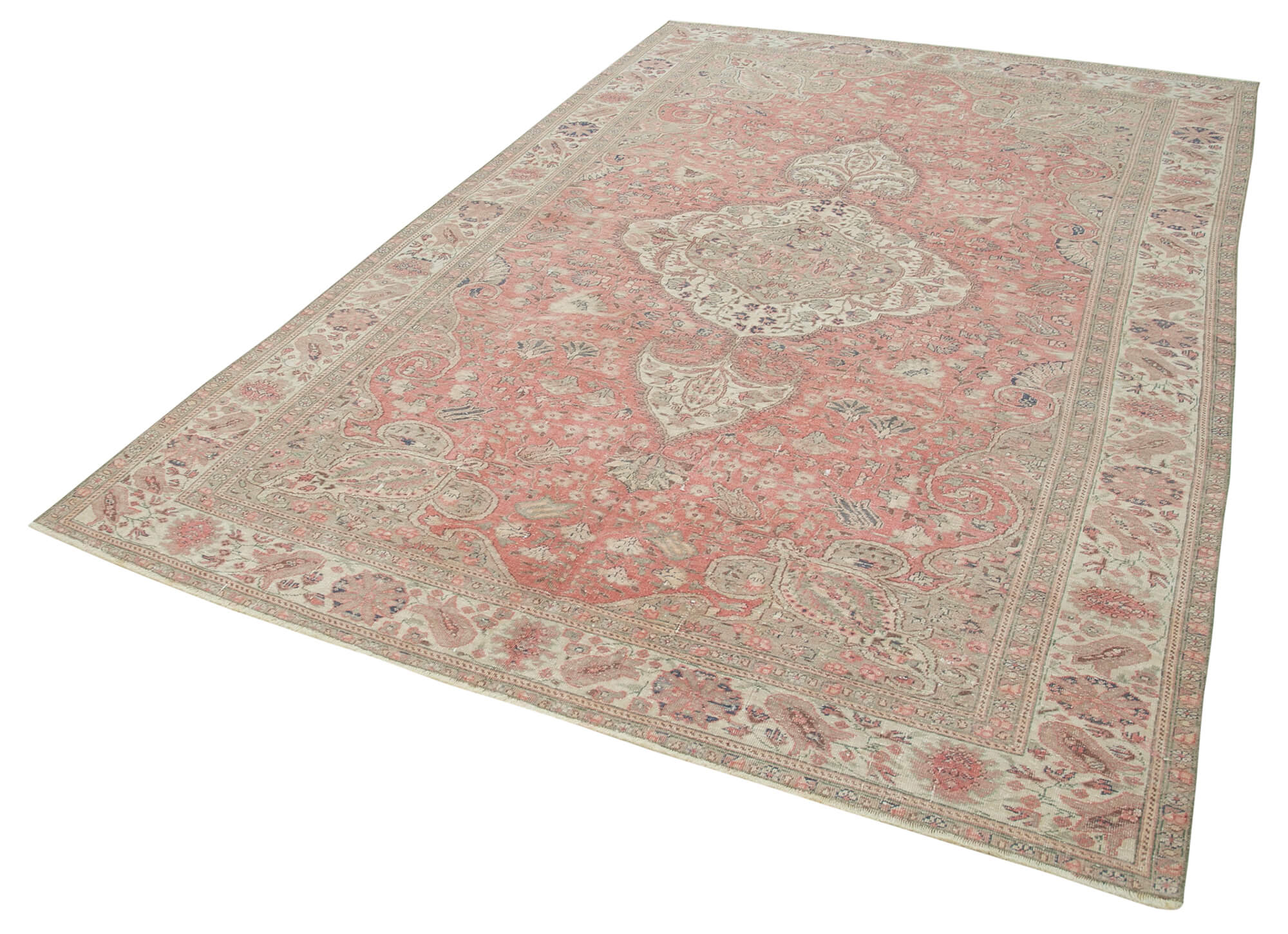 Handmade Vintage Area Rug - Kayseri Cotton Wool Blend Carpet 6'3''x9'6'' Beige