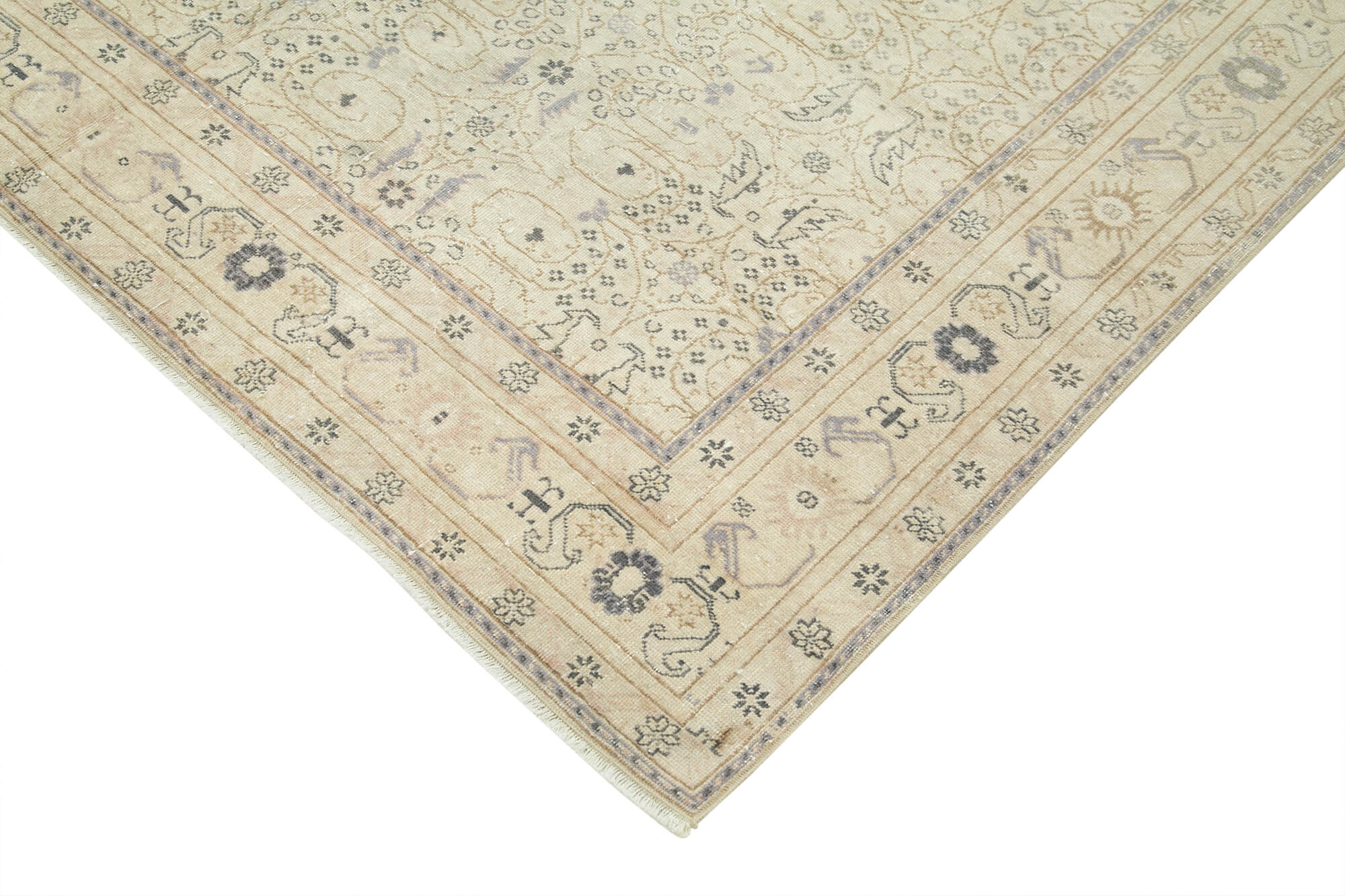 Vintage Cotton Wool Rug - Hand Woven Turkish Area Rug 6'5''x9'4'' Beige Wool