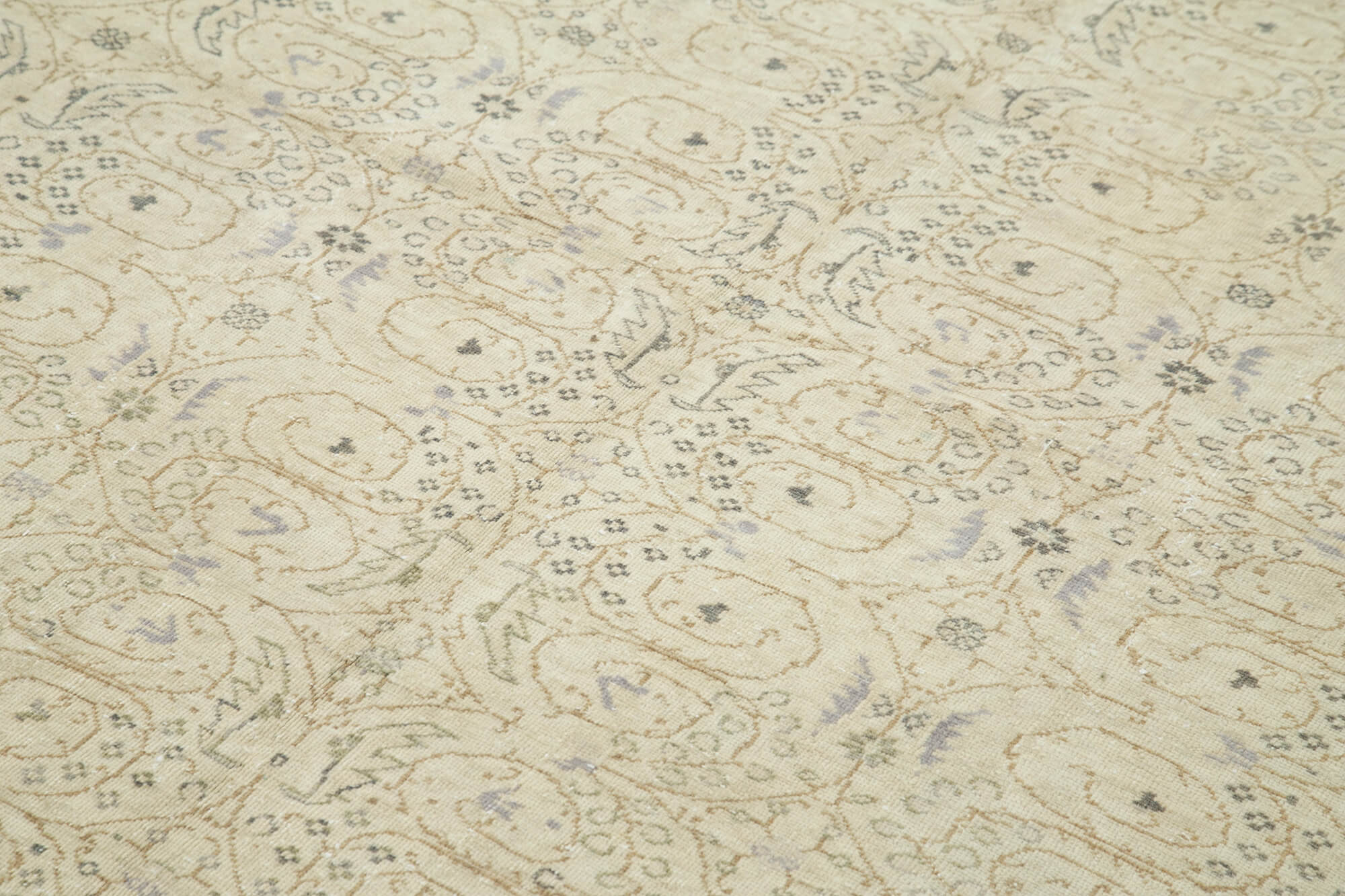 Vintage Cotton Wool Rug - Hand Woven Turkish Area Rug 6'5''x9'4'' Beige Wool