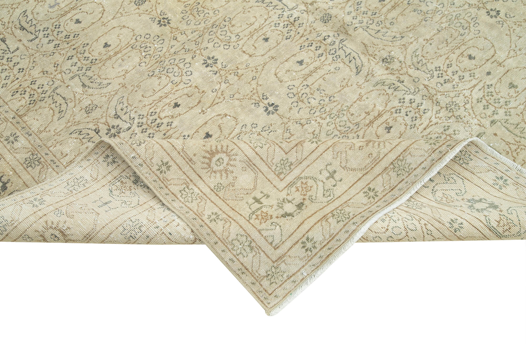 Vintage Cotton Wool Rug - Hand Woven Turkish Area Rug 6'5''x9'4'' Beige Wool