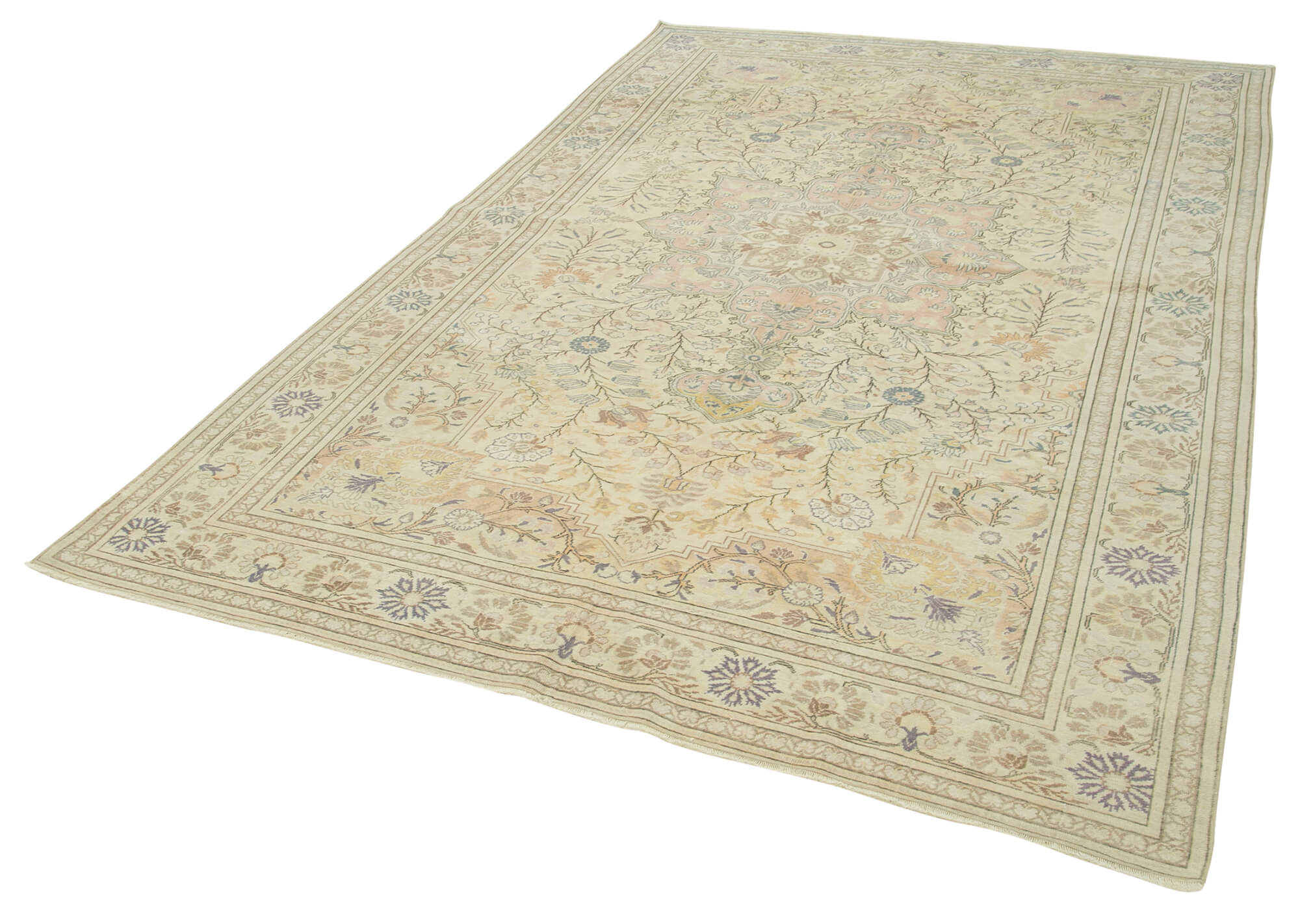 Handmade Wool Area Rug – Vintage Cotton Rug, Beige Wool Rug 6'4''x10'0'' Classic Area Carpet