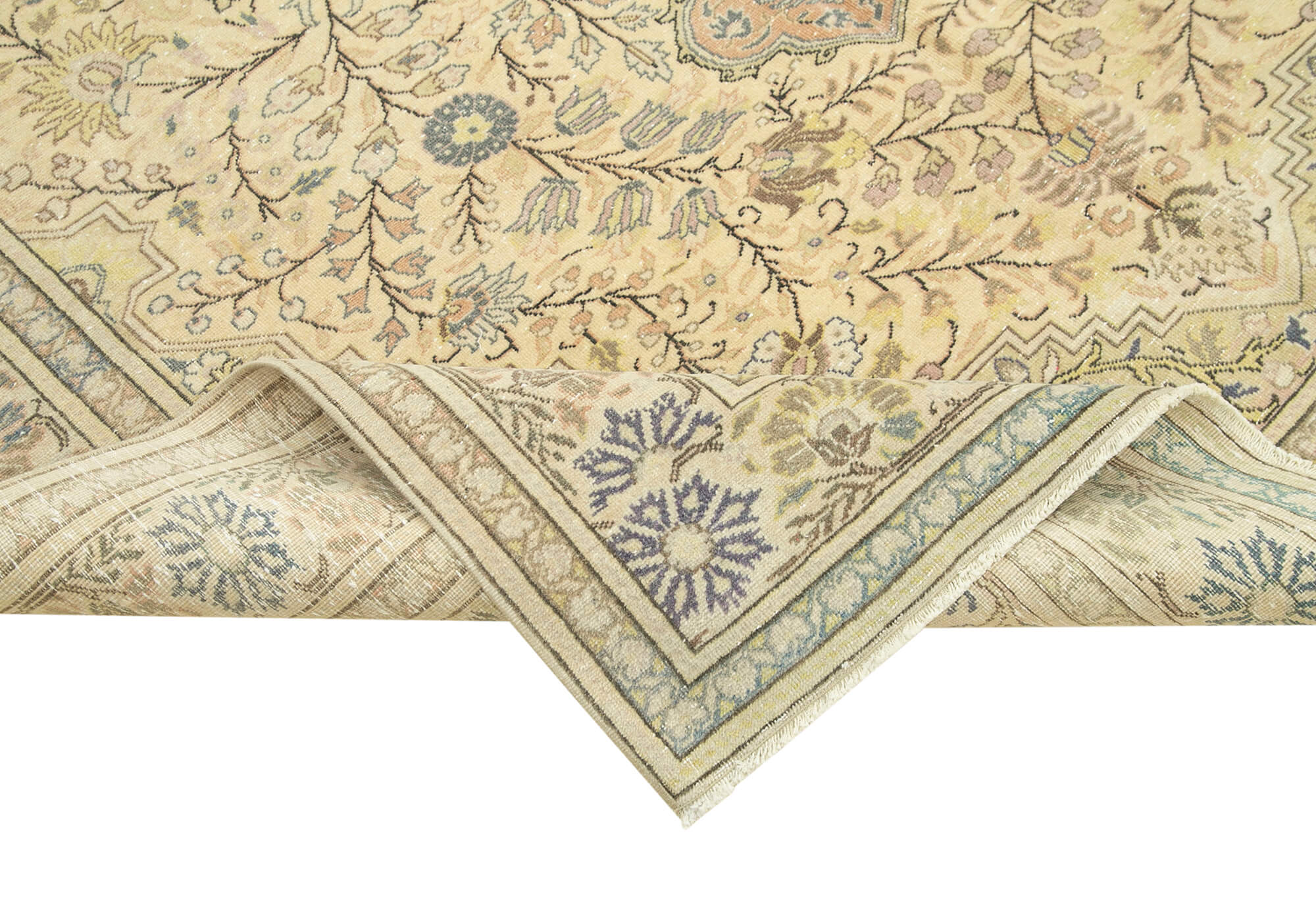 Handmade Wool Area Rug – Vintage Cotton Rug, Beige Wool Rug 6'4''x10'0'' Classic Area Carpet