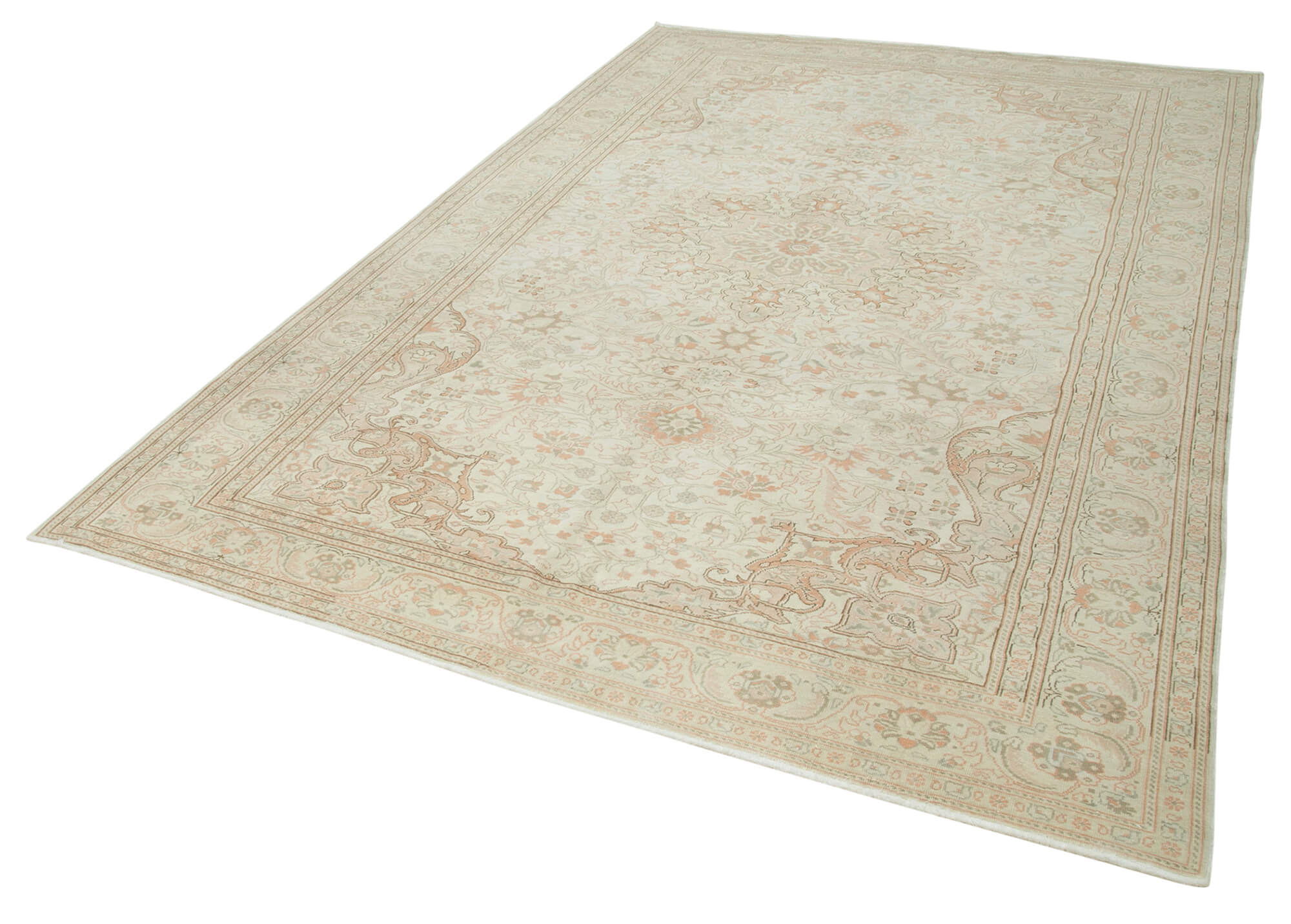 Handmade Vintage Area Rug – Kayseri Beige Wool Cotton Blend Classic Carpet 6'6''x9'10''