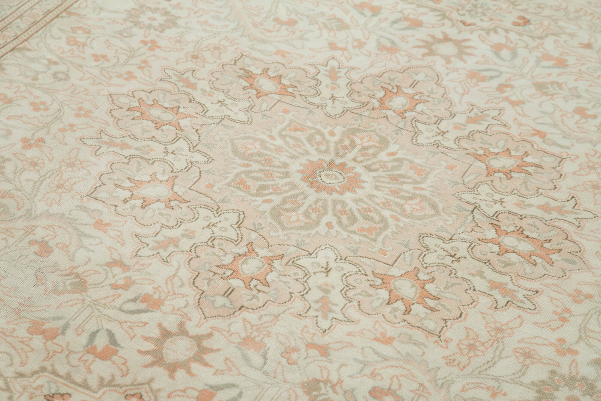 Handmade Vintage Area Rug – Kayseri Beige Wool Cotton Blend Classic Carpet 6'6''x9'10''
