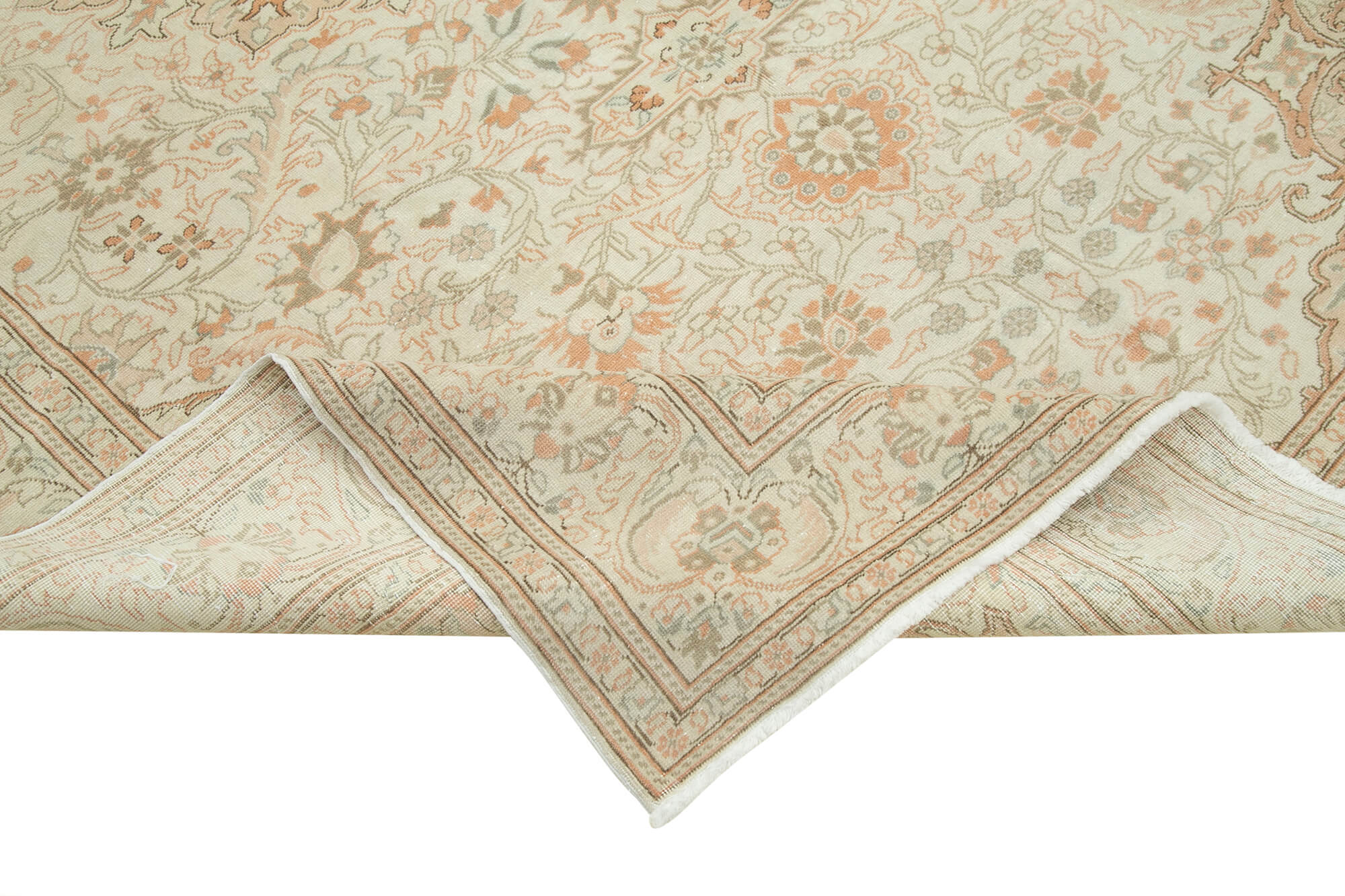 Handmade Vintage Area Rug – Kayseri Beige Wool Cotton Blend Classic Carpet 6'6''x9'10''