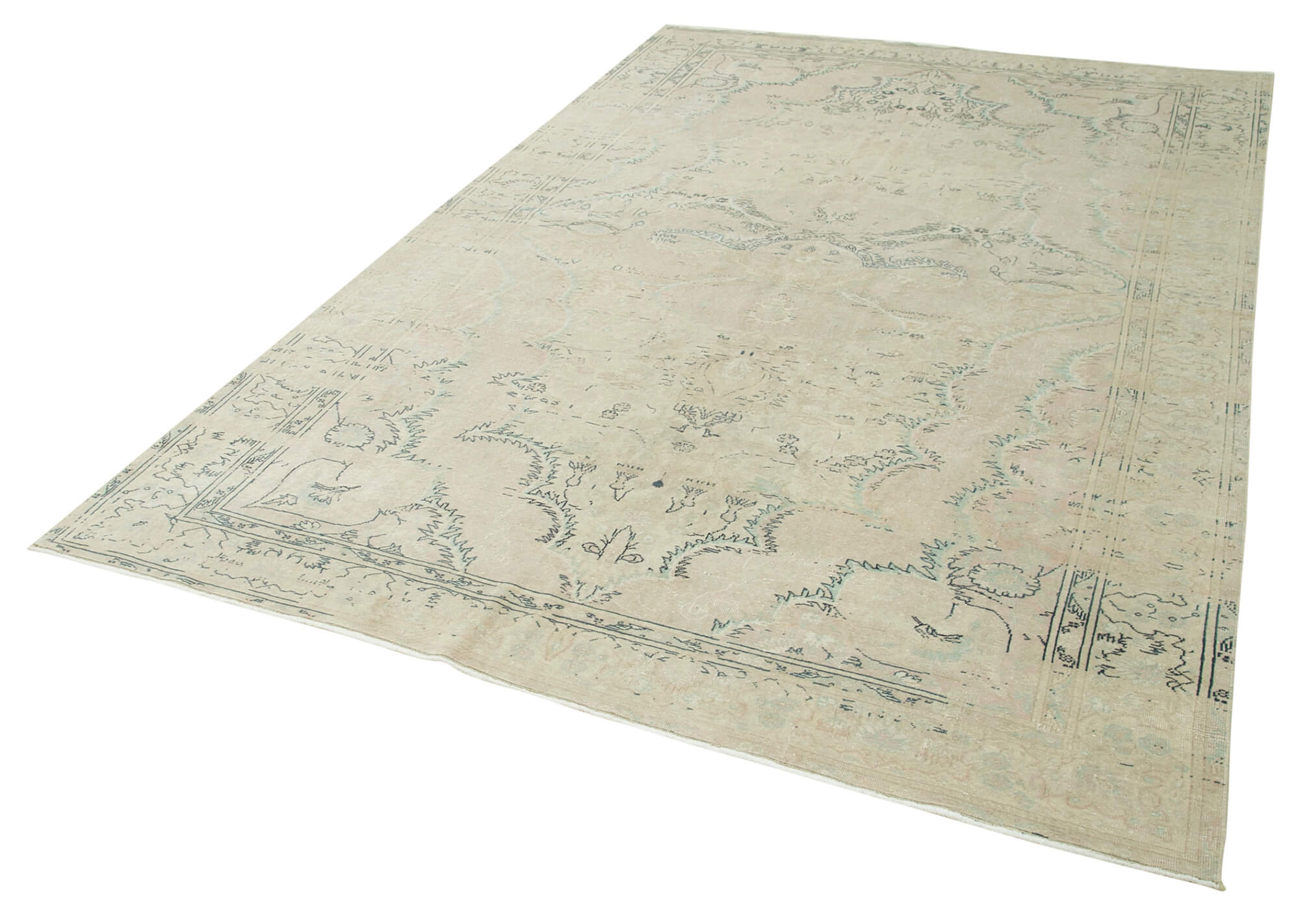 Vintage Cotton Wool Rug – Handmade Area Rug Beige Wool Cotton Blend 6'3'' x 9'4''