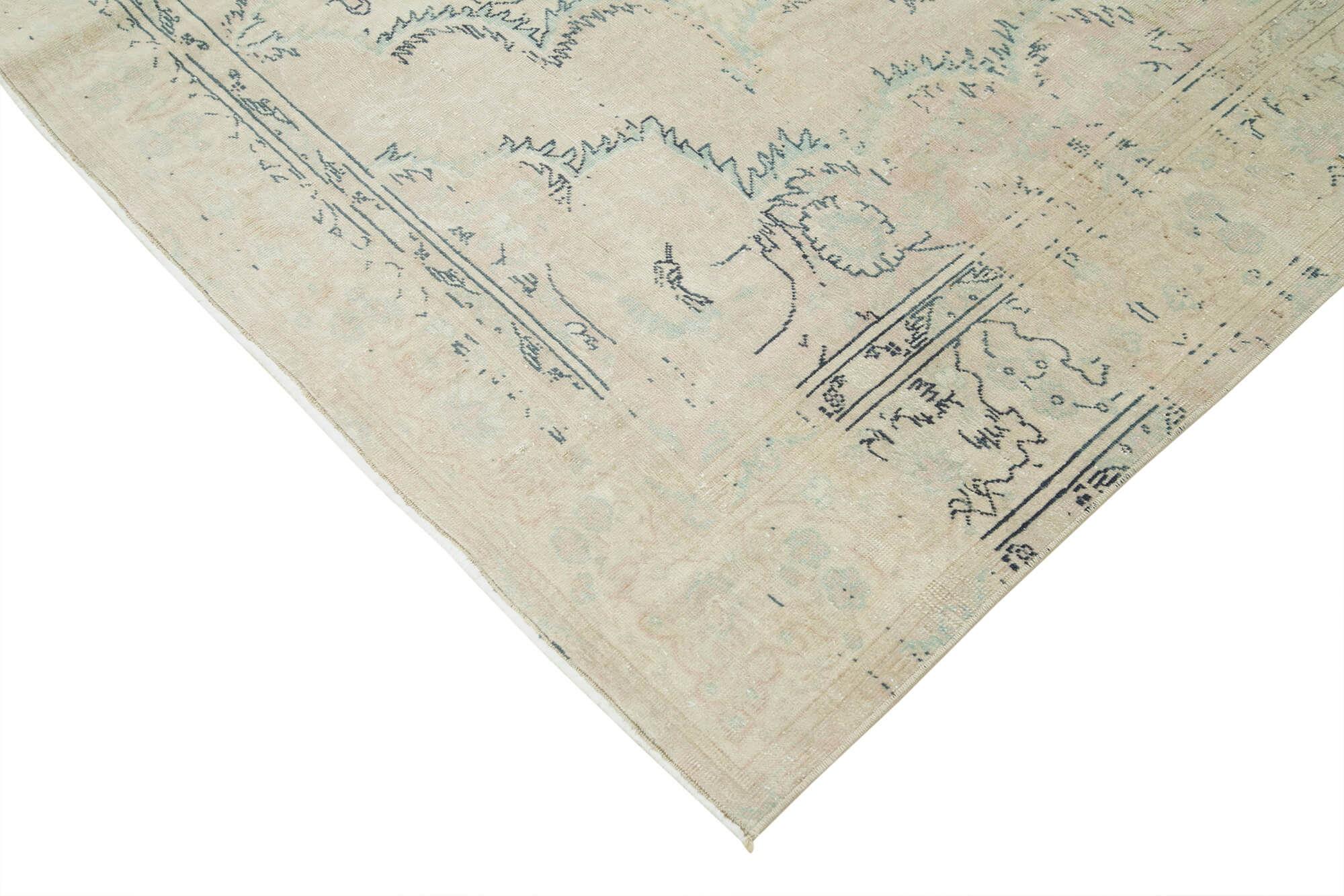 Vintage Cotton Wool Rug – Handmade Area Rug Beige Wool Cotton Blend 6'3'' x 9'4''