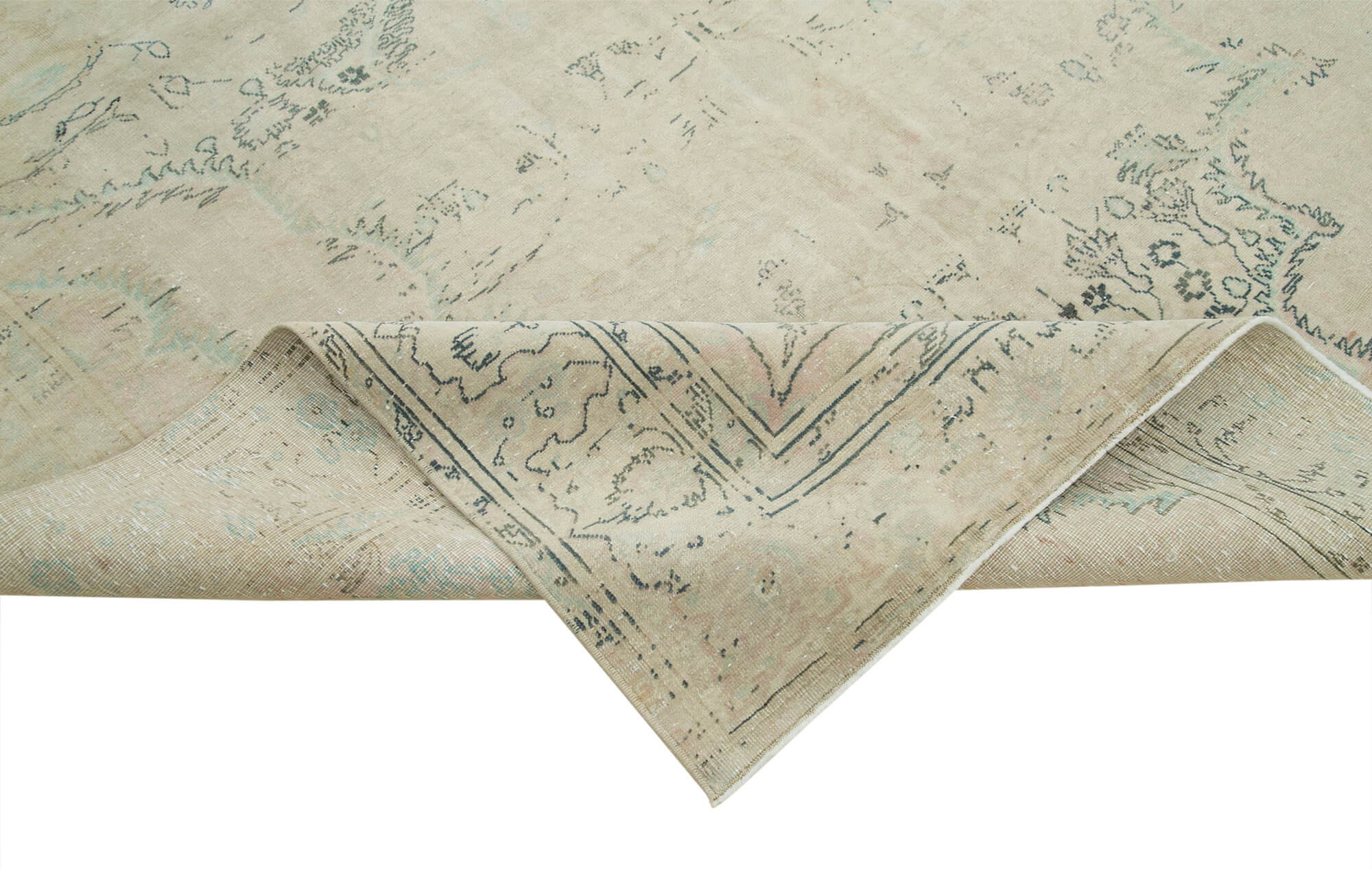 Vintage Cotton Wool Rug – Handmade Area Rug Beige Wool Cotton Blend 6'3'' x 9'4''