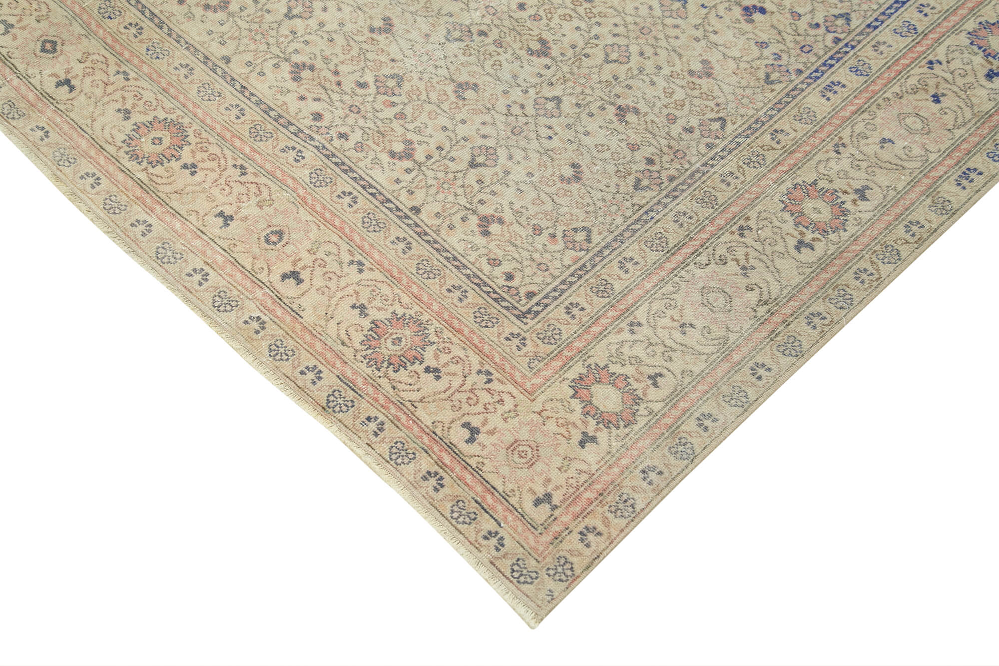 Vintage Wool Area Rug – Handmade Cotton Rug, Beige Turkish Vintage Carpet 6'3''x8'8''