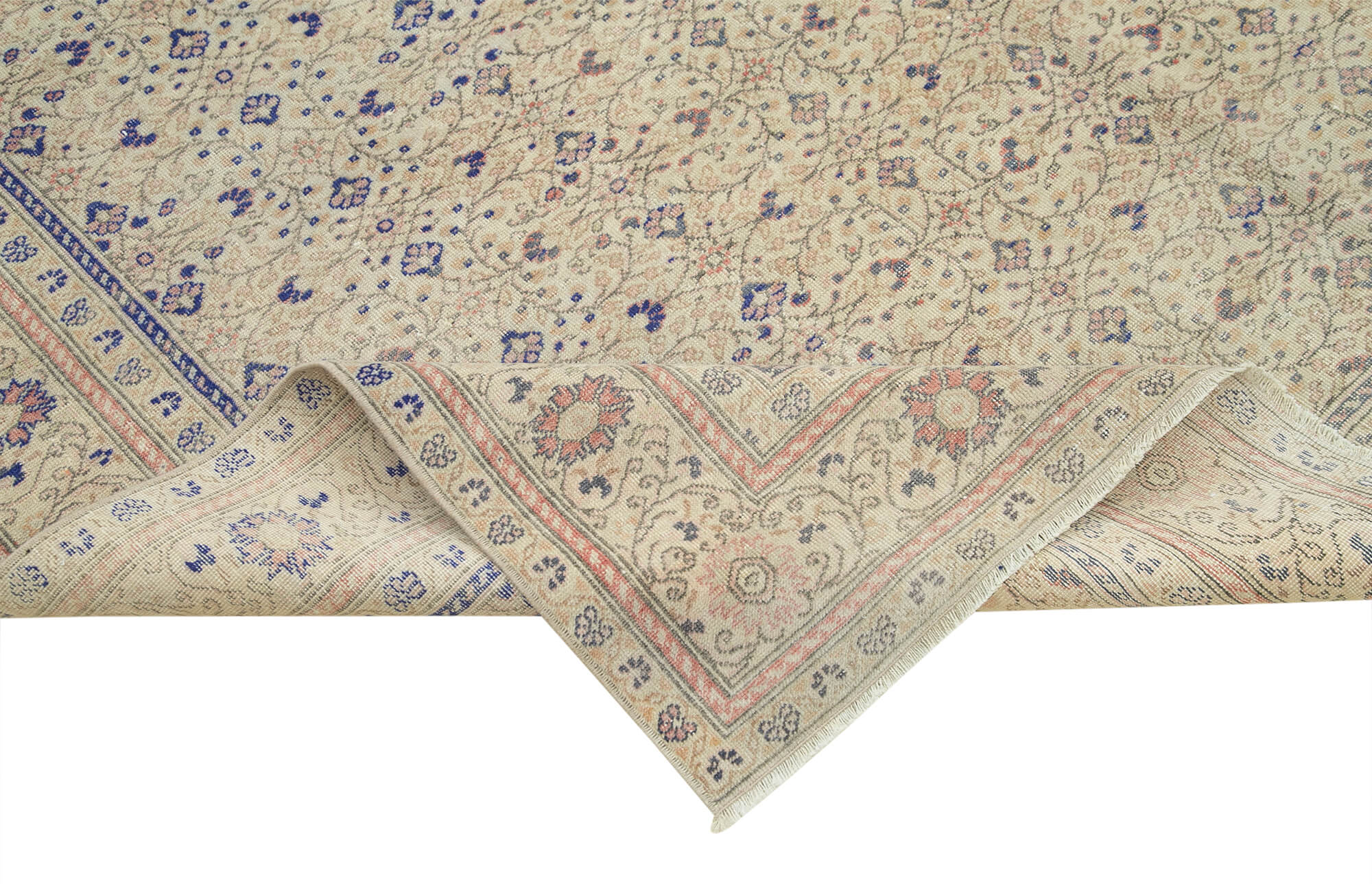 Vintage Wool Area Rug – Handmade Cotton Rug, Beige Turkish Vintage Carpet 6'3''x8'8''