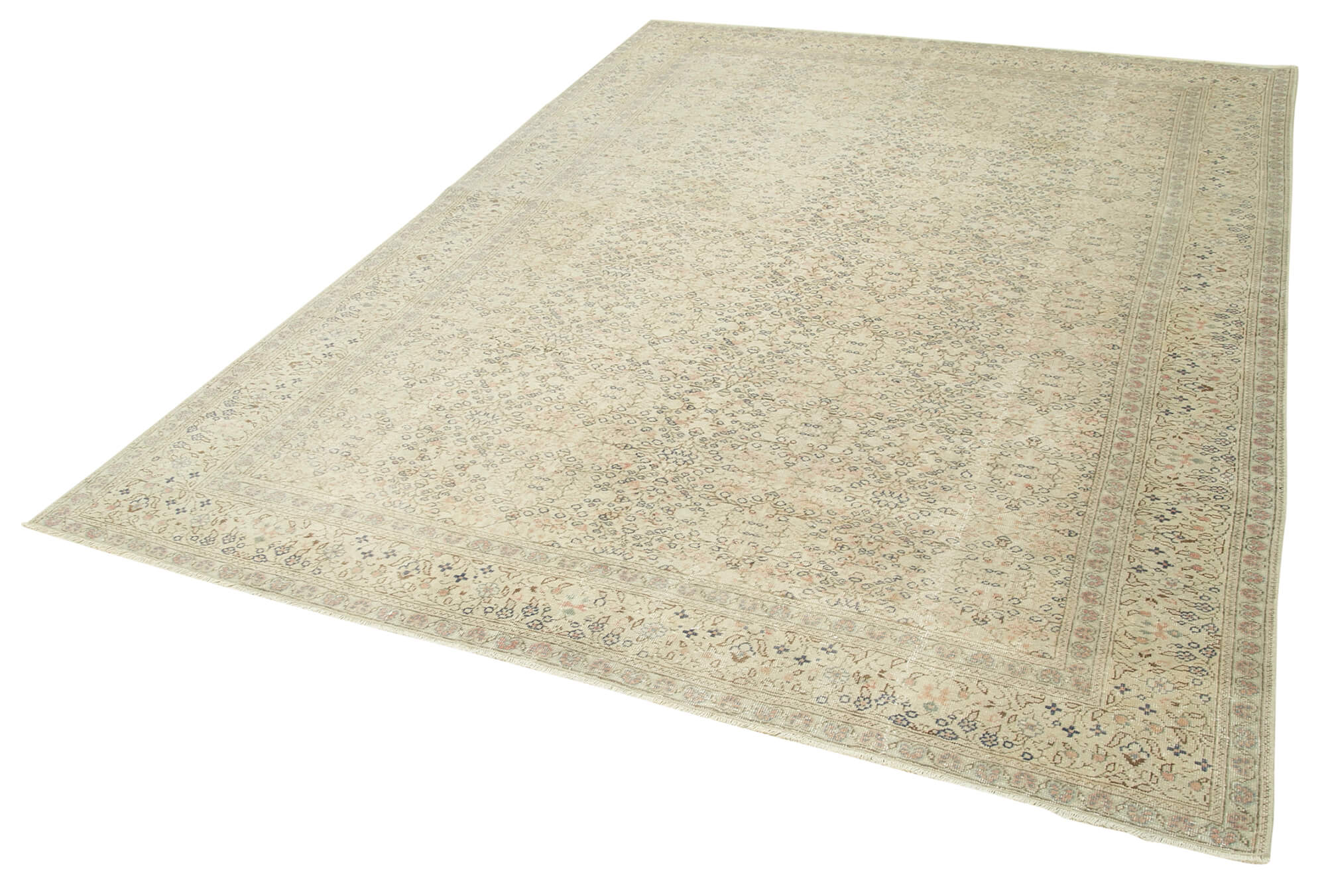 Vintage Cotton Wool Rug – Handmade Area Rug 6'7''x9'4'' Beige Wool Mat