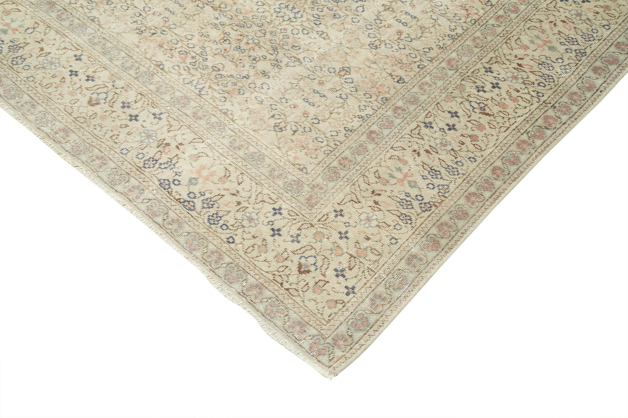 Vintage Cotton Wool Rug – Handmade Area Rug 6'7''x9'4'' Beige Wool Mat