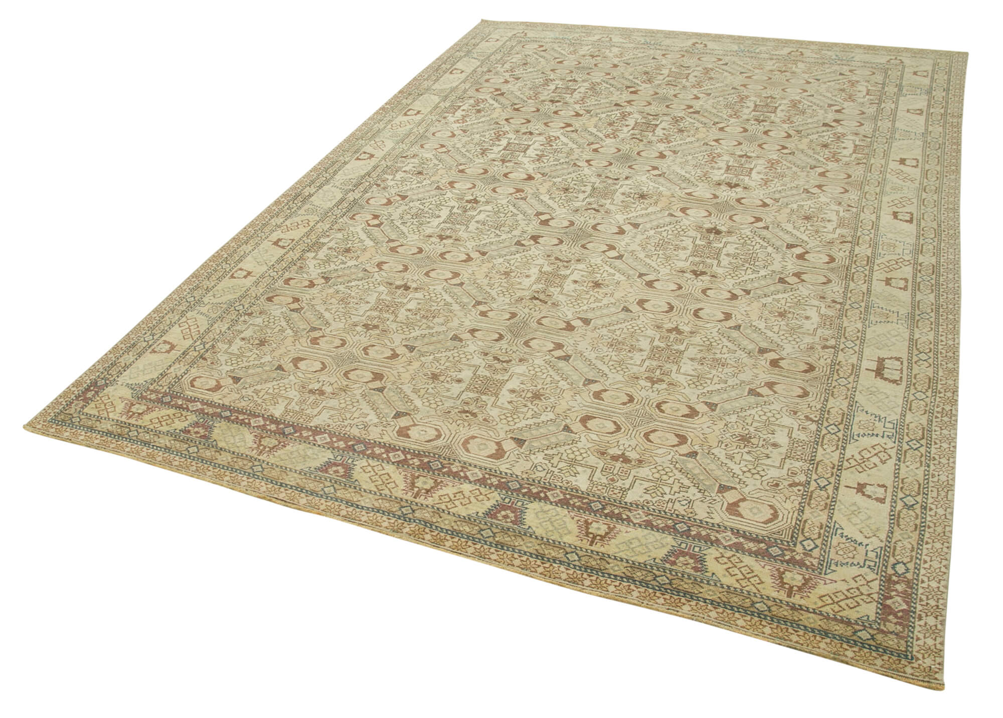 Vintage Cotton Wool Rug – Handmade Area Rug 6'5''x9'2'' Beige Turkish Carpet