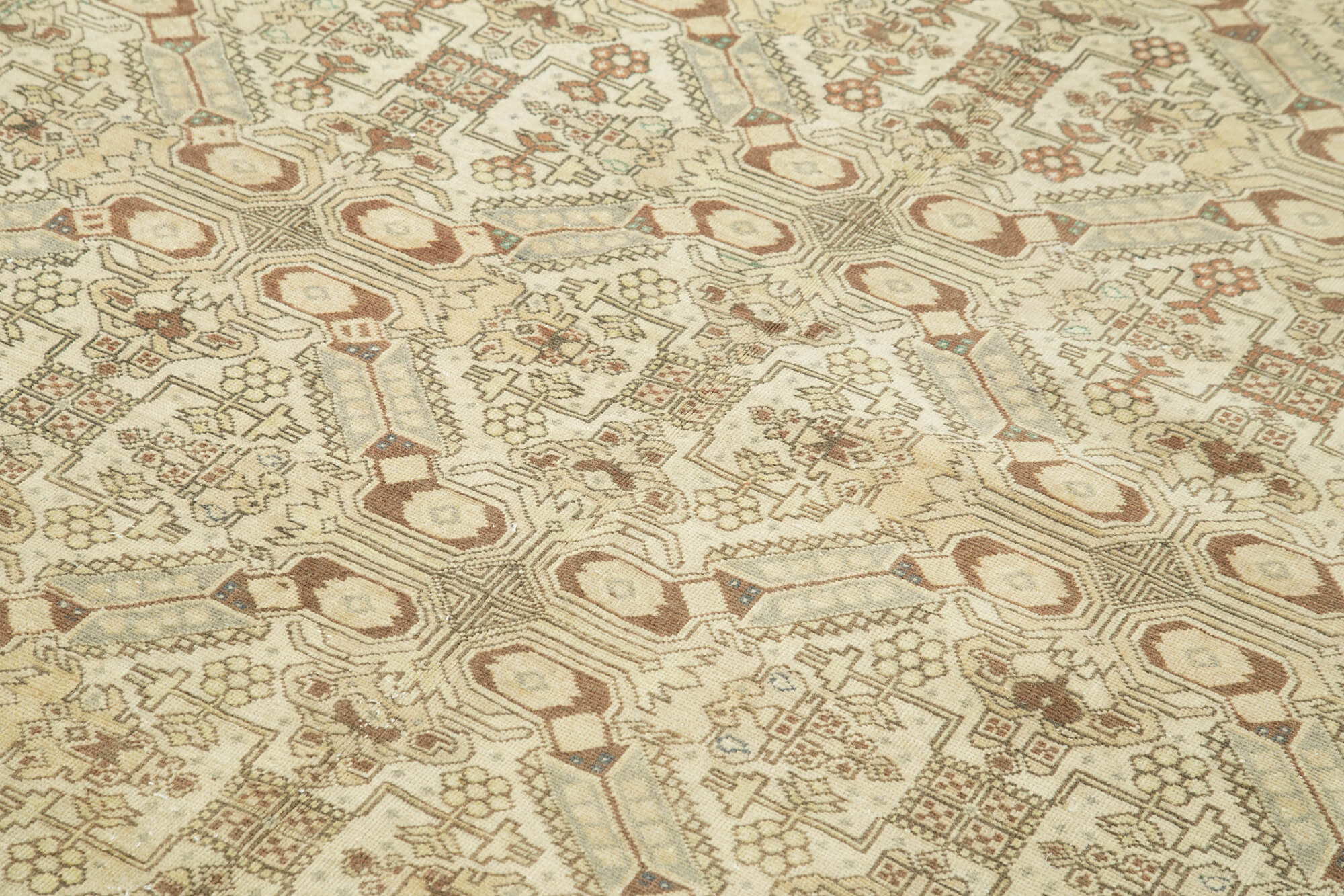 Vintage Cotton Wool Rug – Handmade Area Rug 6'5''x9'2'' Beige Turkish Carpet