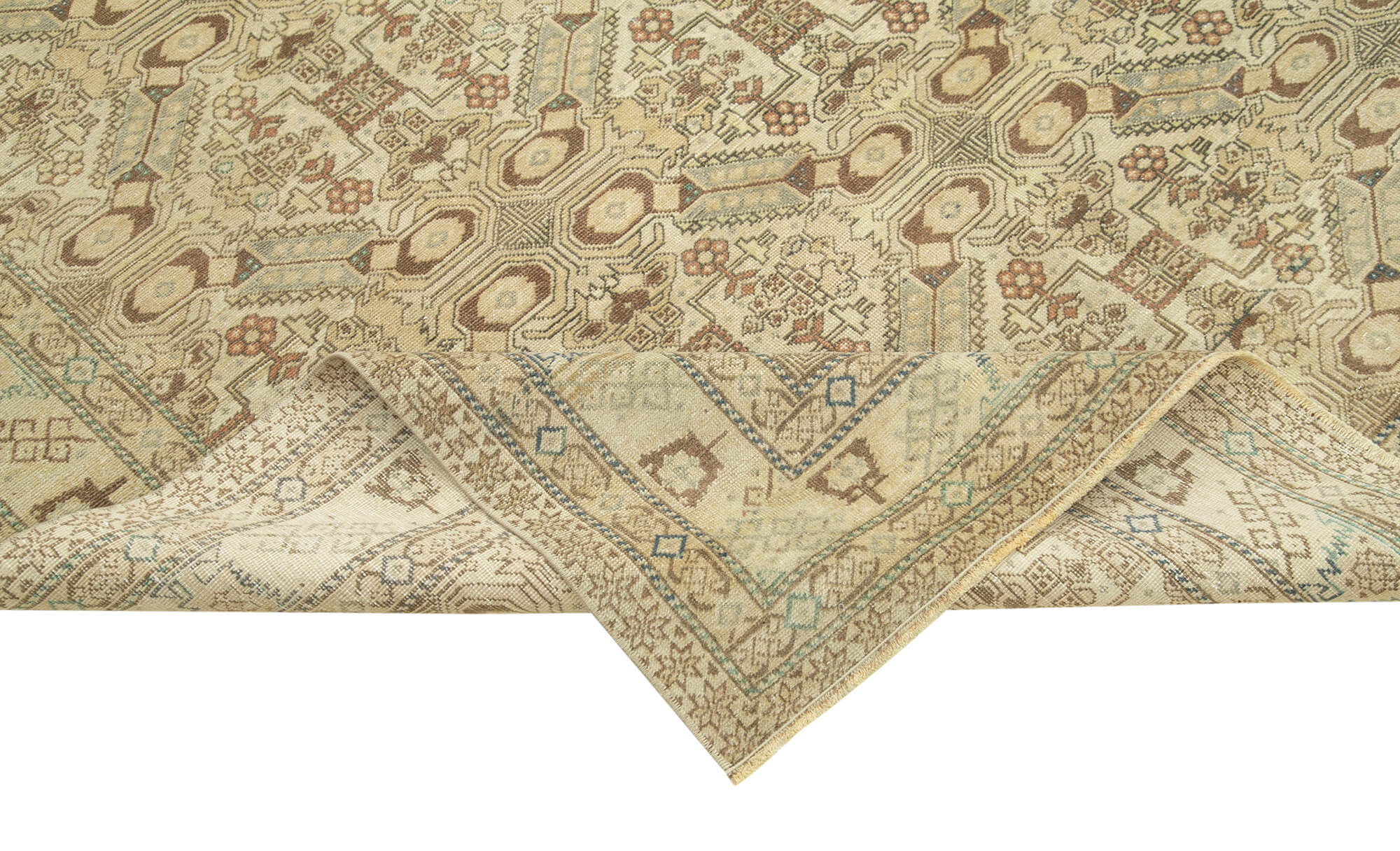 Vintage Cotton Wool Rug – Handmade Area Rug 6'5''x9'2'' Beige Turkish Carpet