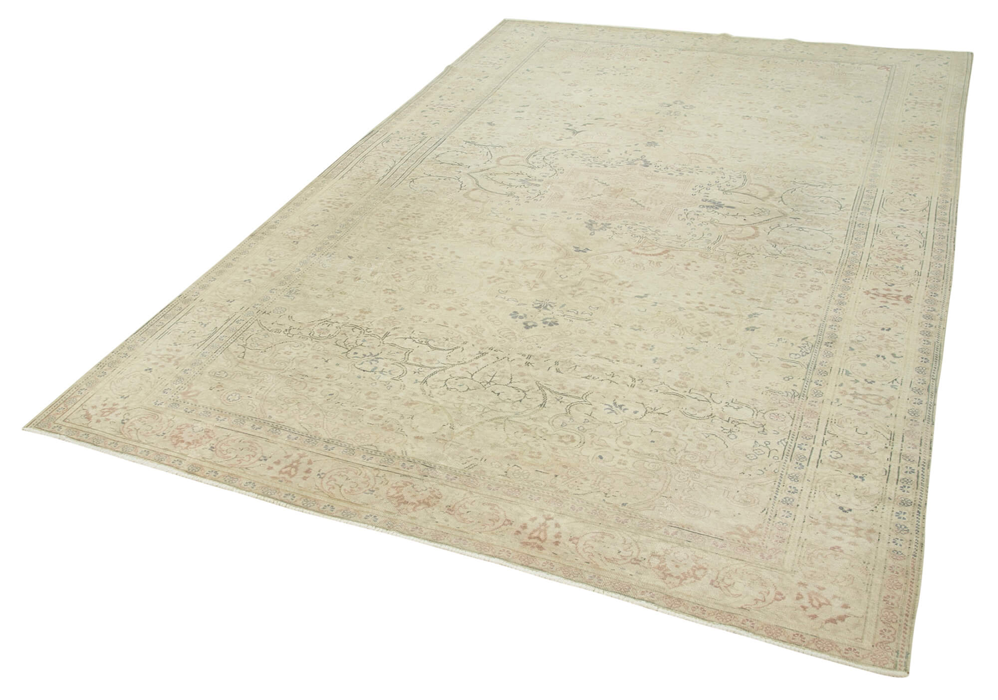 Vintage Handmade Area Rug – Kayseri Beige Cotton Wool Hand Woven Rug 6'3''x9'10''