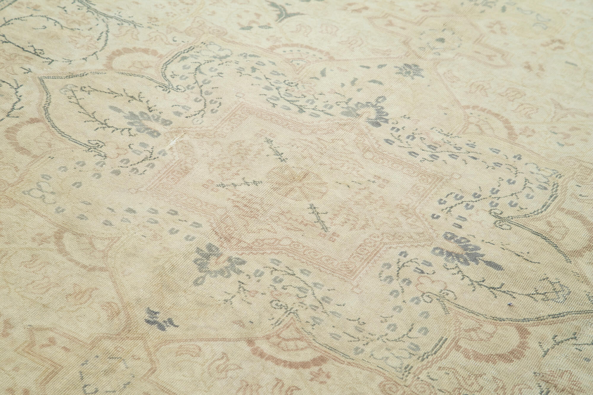 Vintage Handmade Area Rug – Kayseri Beige Cotton Wool Hand Woven Rug 6'3''x9'10''