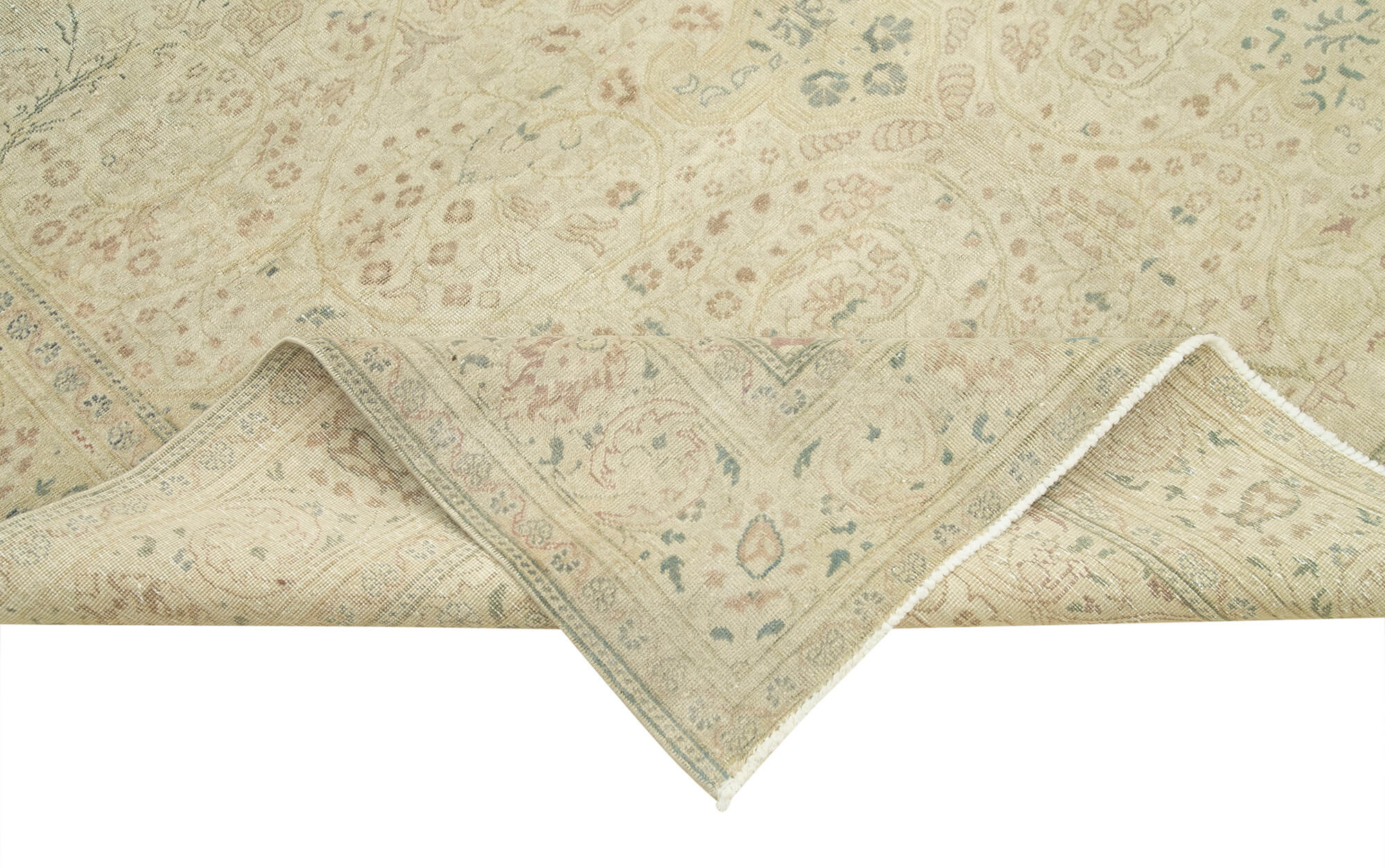 Vintage Handmade Area Rug – Kayseri Beige Cotton Wool Hand Woven Rug 6'3''x9'10''