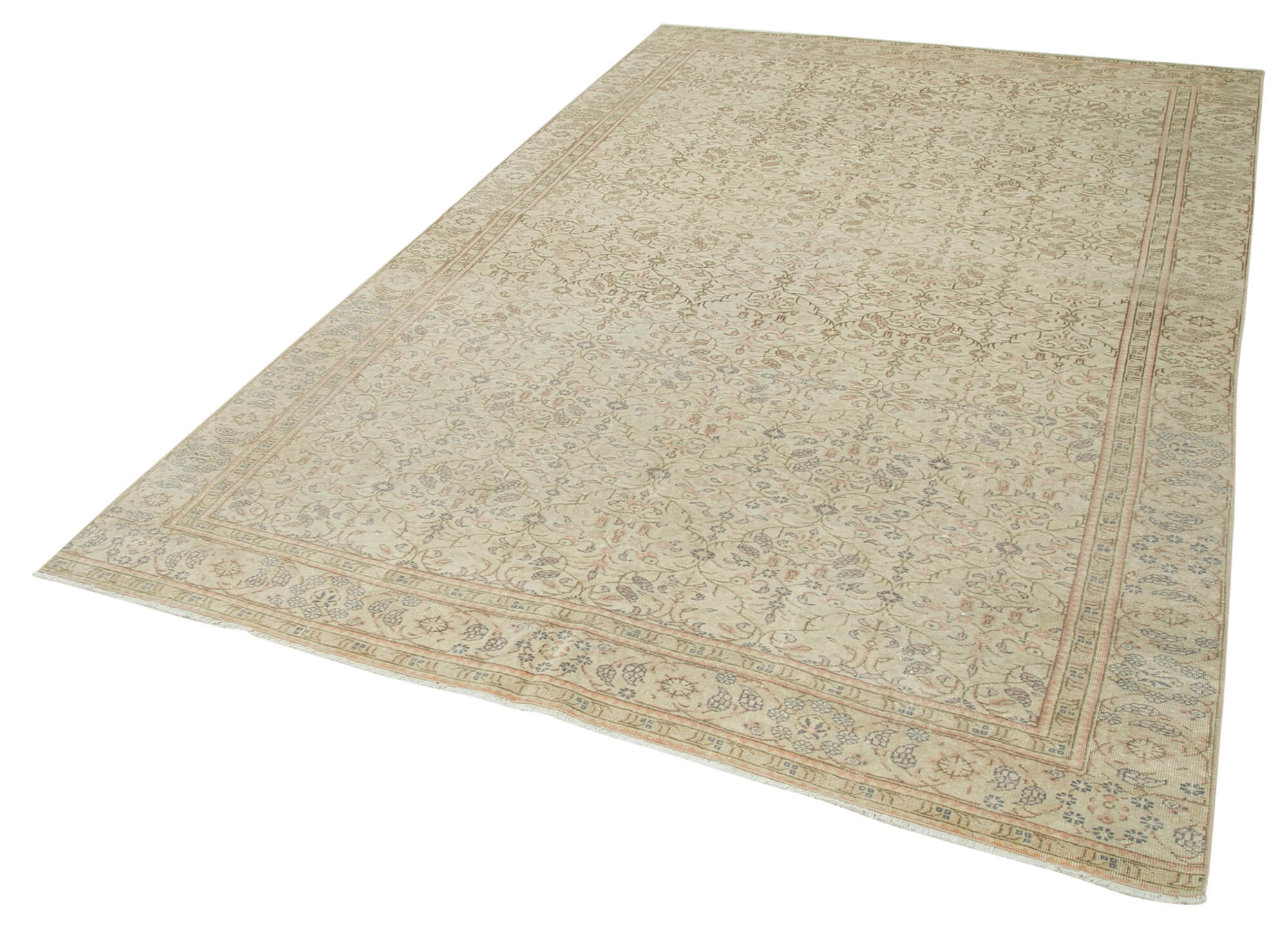 Vintage Wool Area Rug – Hand Knotted Cotton Wool Carpet 6'x9'5'' Beige