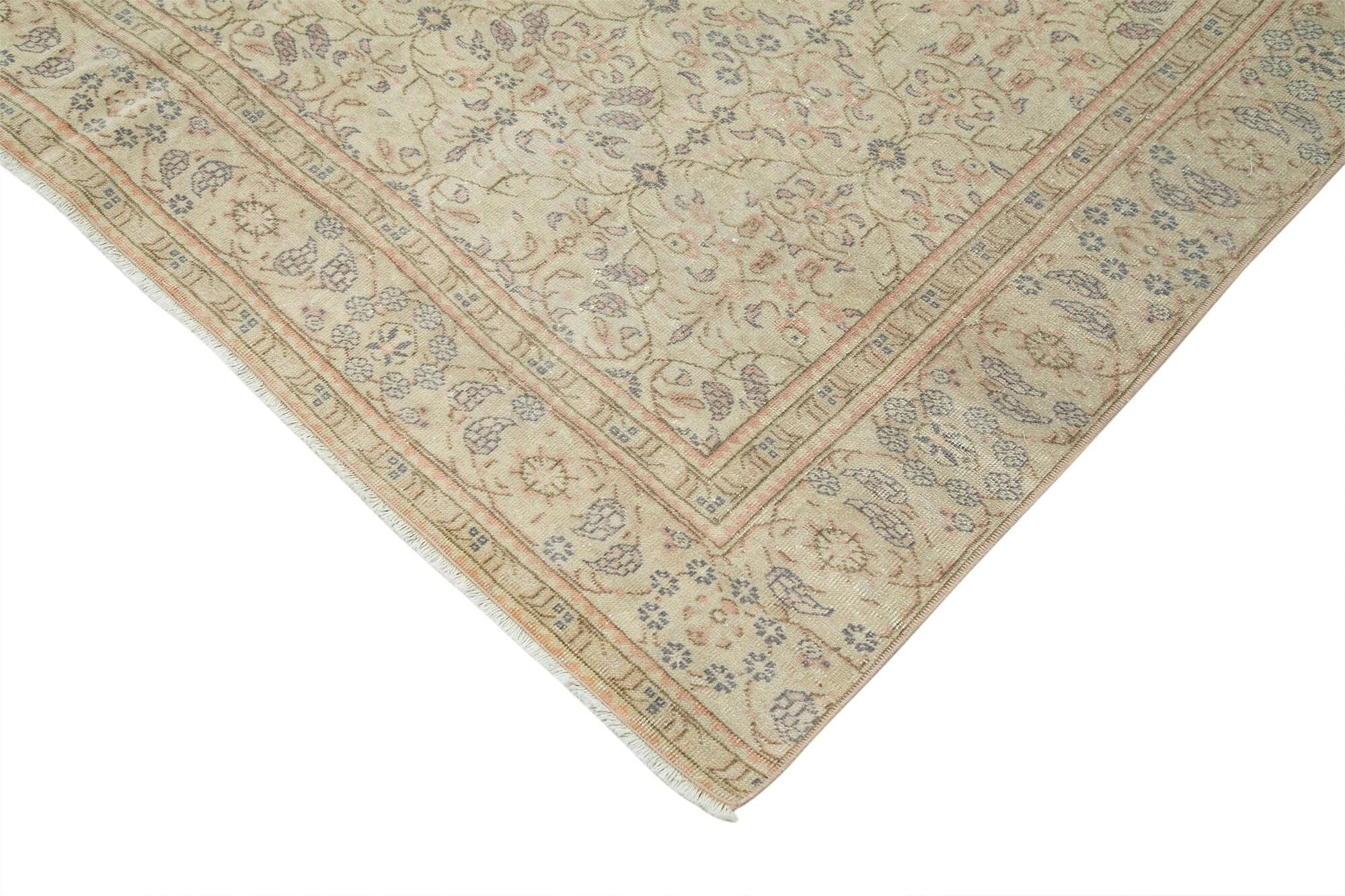 Vintage Wool Area Rug – Hand Knotted Cotton Wool Carpet 6'x9'5'' Beige