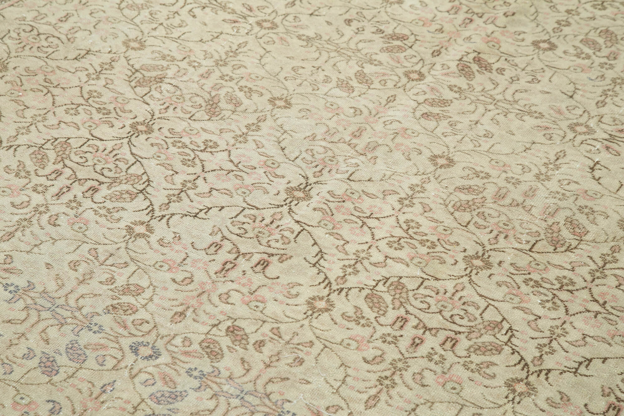 Vintage Wool Area Rug – Hand Knotted Cotton Wool Carpet 6'x9'5'' Beige