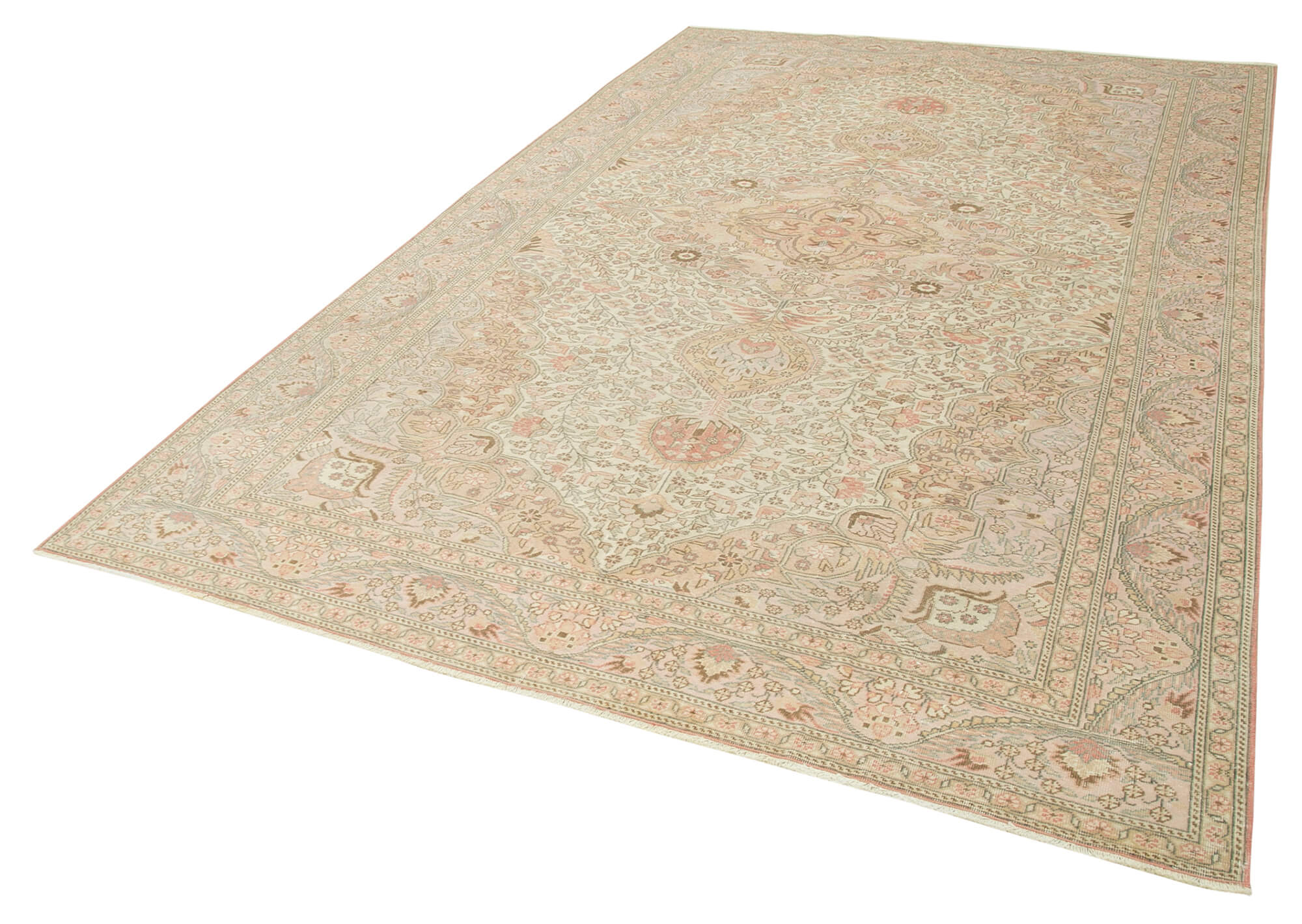 Handmade Vintage Area Rug – Kayseri Beige Wool Cotton Rug 6'7''x10'5''