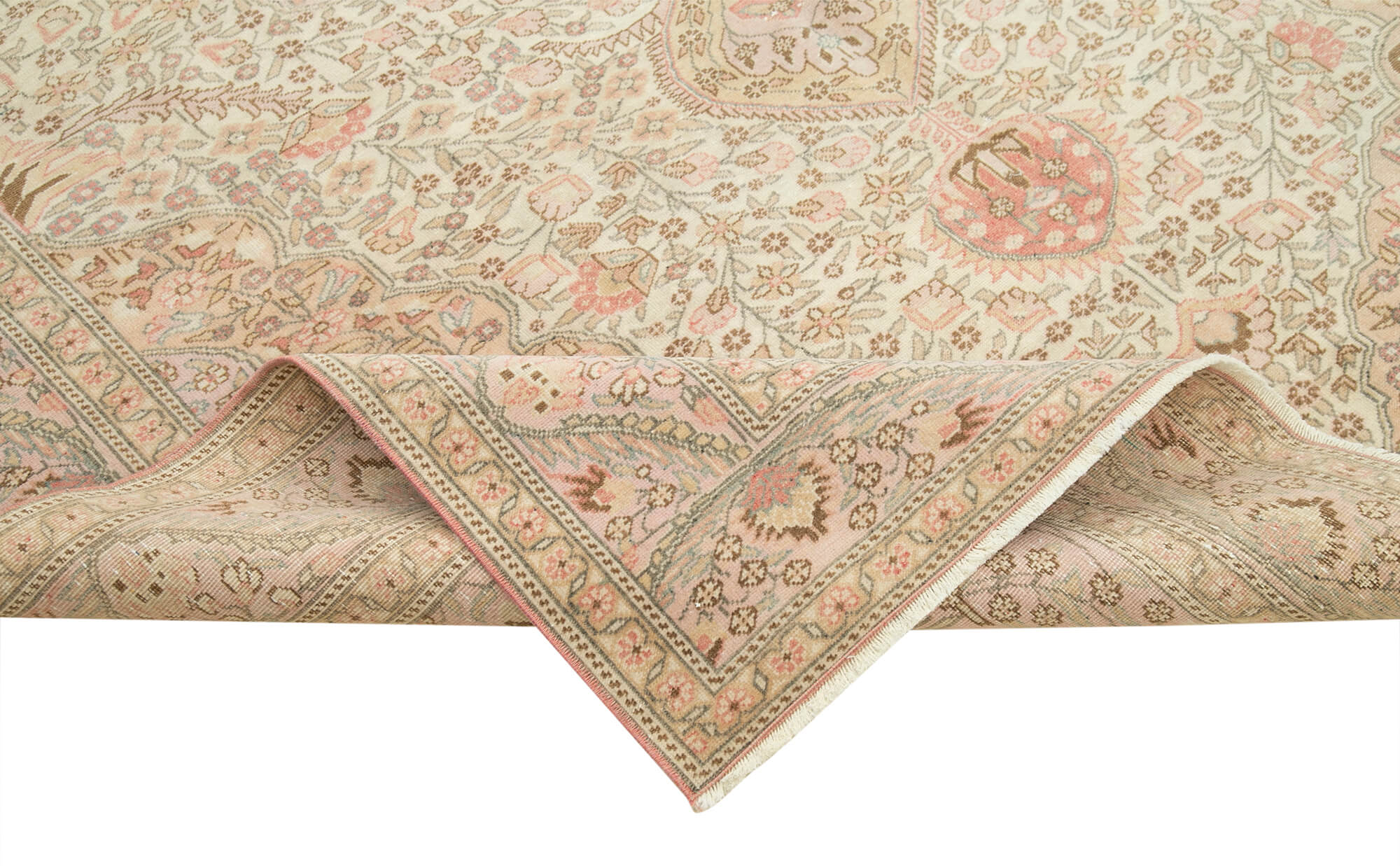 Handmade Vintage Area Rug – Kayseri Beige Wool Cotton Rug 6'7''x10'5''