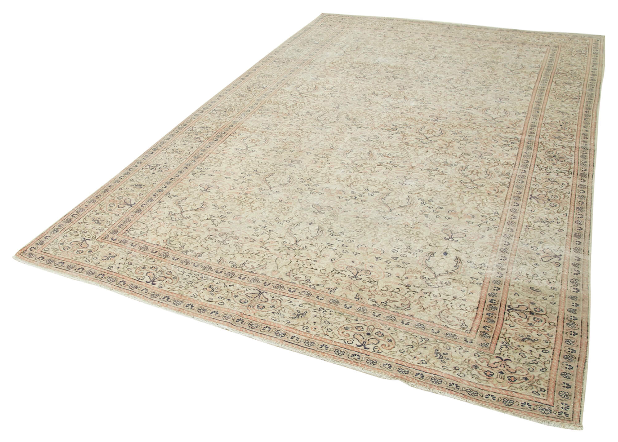Handmade Wool Area Rug – Kayseri Vintage Beige Cotton Wool Blend 6'4''x9'8''