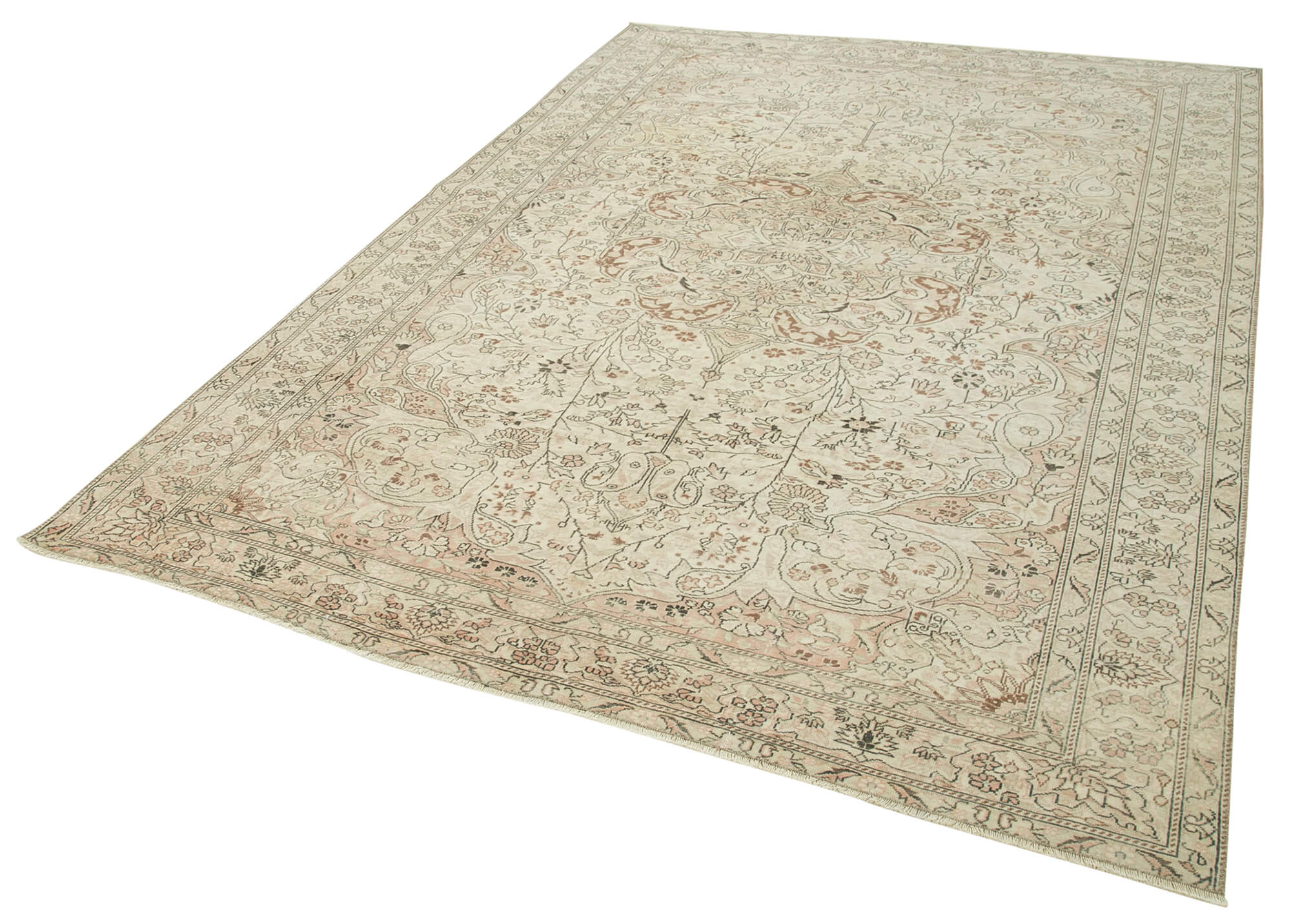 Vintage Cotton Wool Rug - Handmade Area Rug 6'6'' x 9'6'' Beige Traditional Woven
