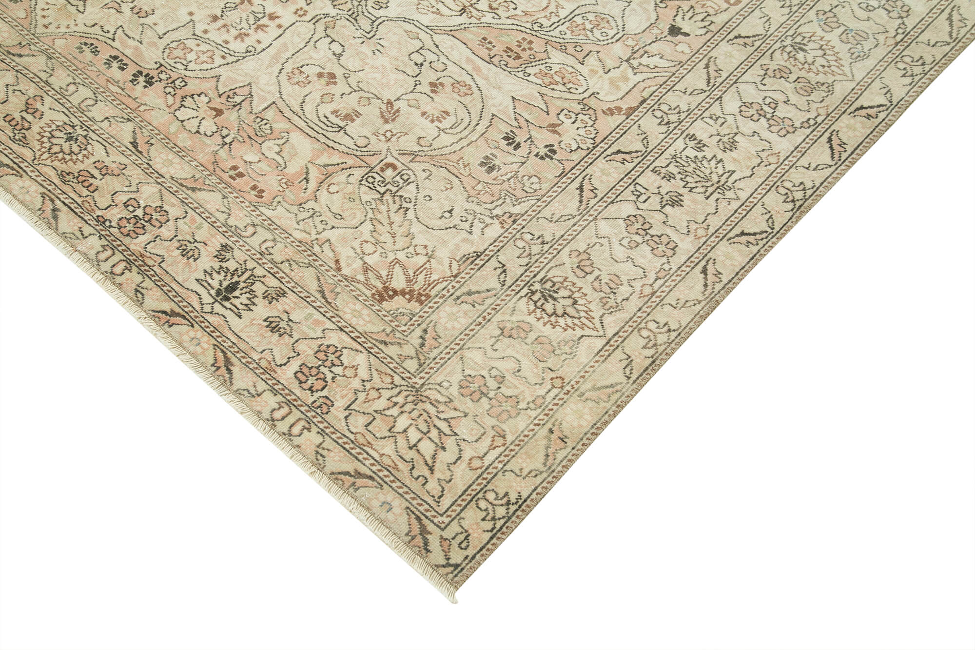 Vintage Cotton Wool Rug - Handmade Area Rug 6'6'' x 9'6'' Beige Traditional Woven