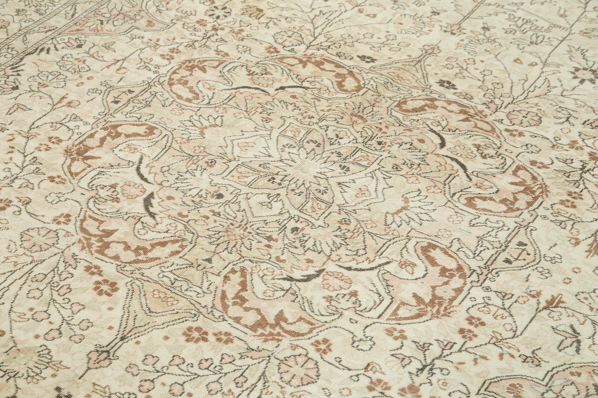 Vintage Cotton Wool Rug - Handmade Area Rug 6'6'' x 9'6'' Beige Traditional Woven
