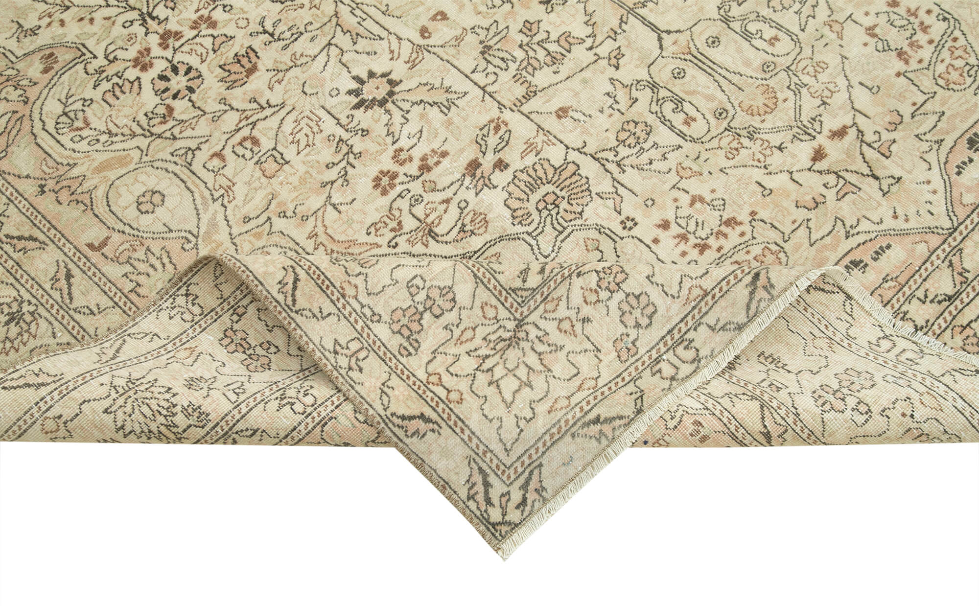 Vintage Cotton Wool Rug - Handmade Area Rug 6'6'' x 9'6'' Beige Traditional Woven