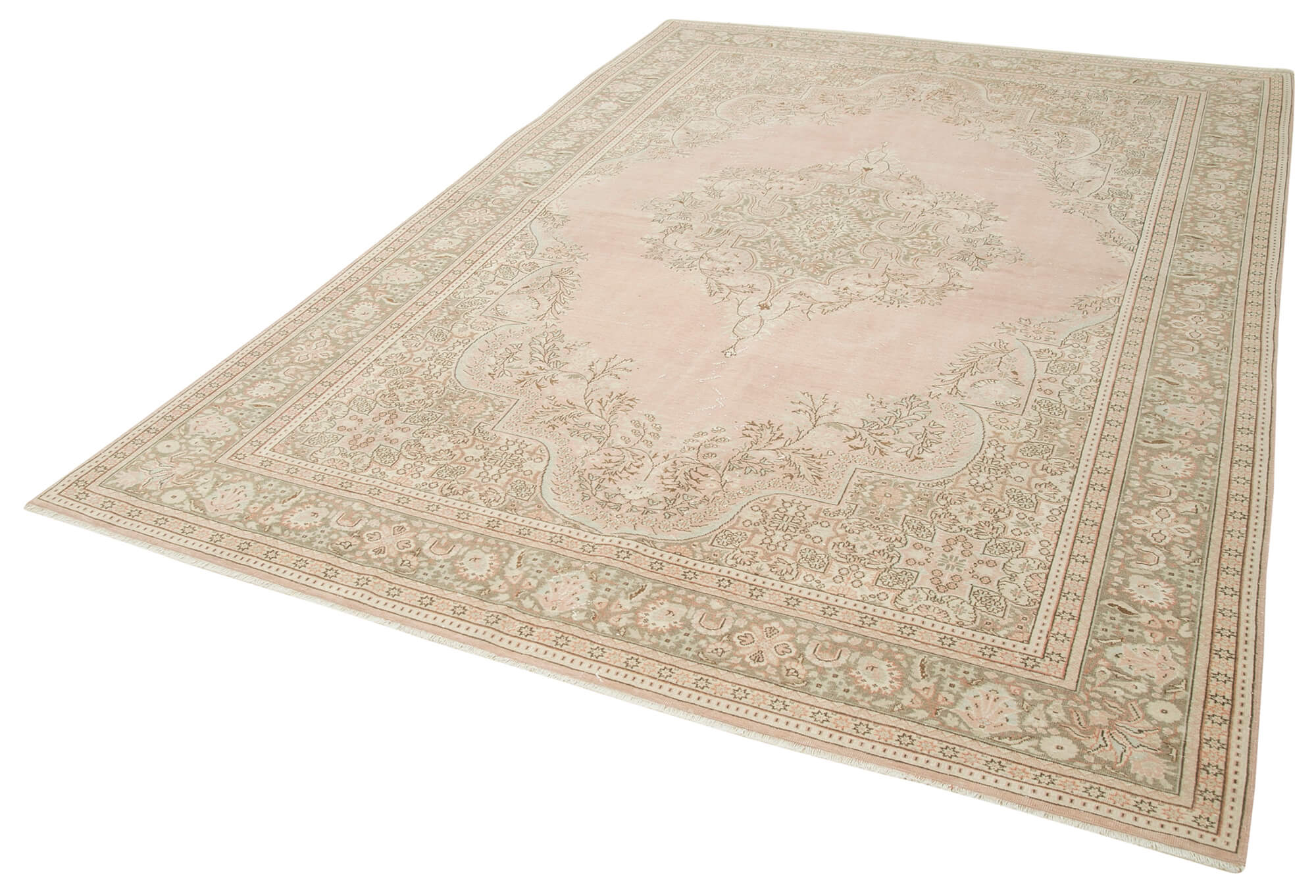Vintage Wool Area Rug - Handmade Cotton Rug 6'9''x10'0'' Beige Wool Carpet