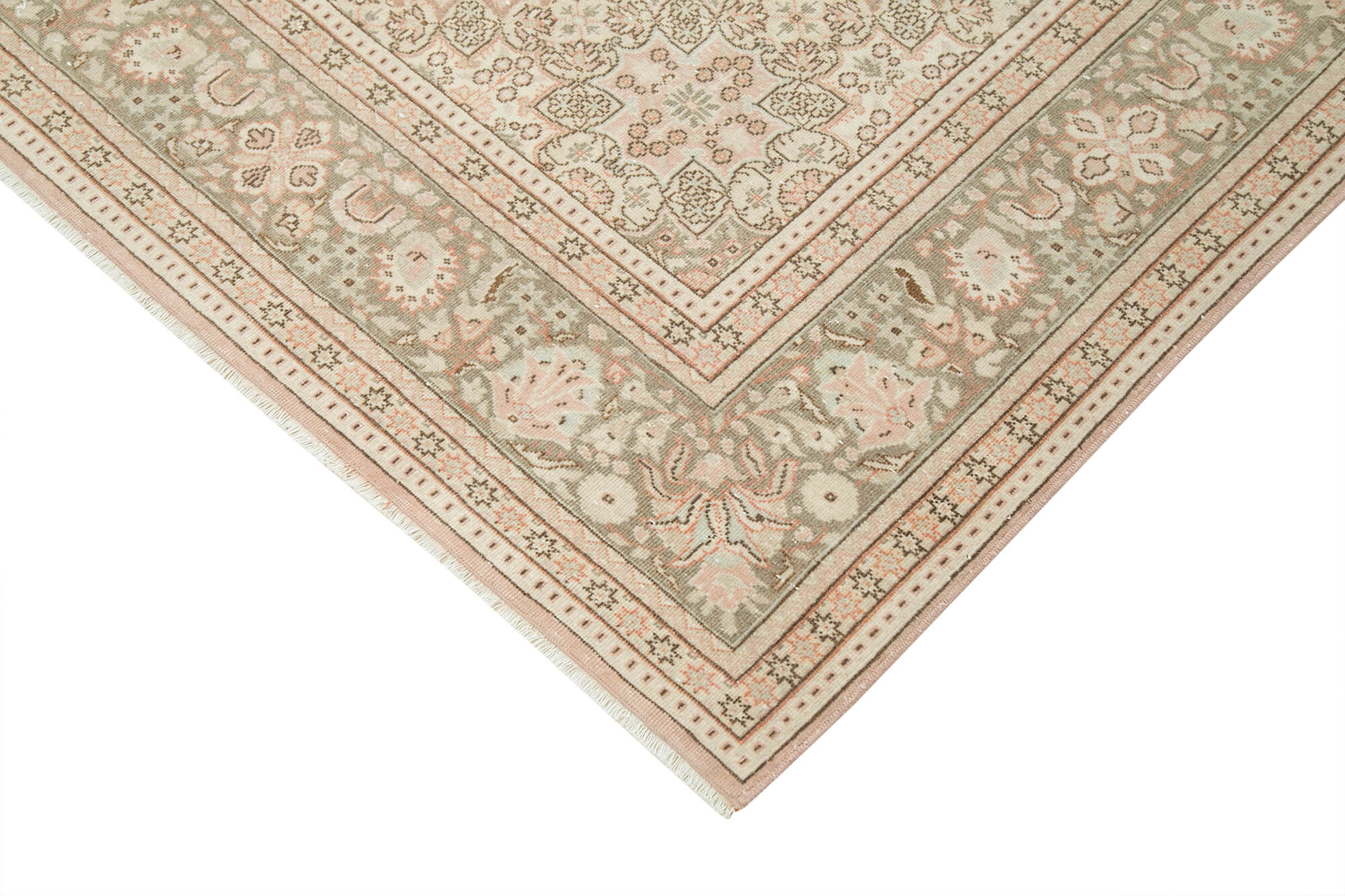 Vintage Wool Area Rug - Handmade Cotton Rug 6'9''x10'0'' Beige Wool Carpet