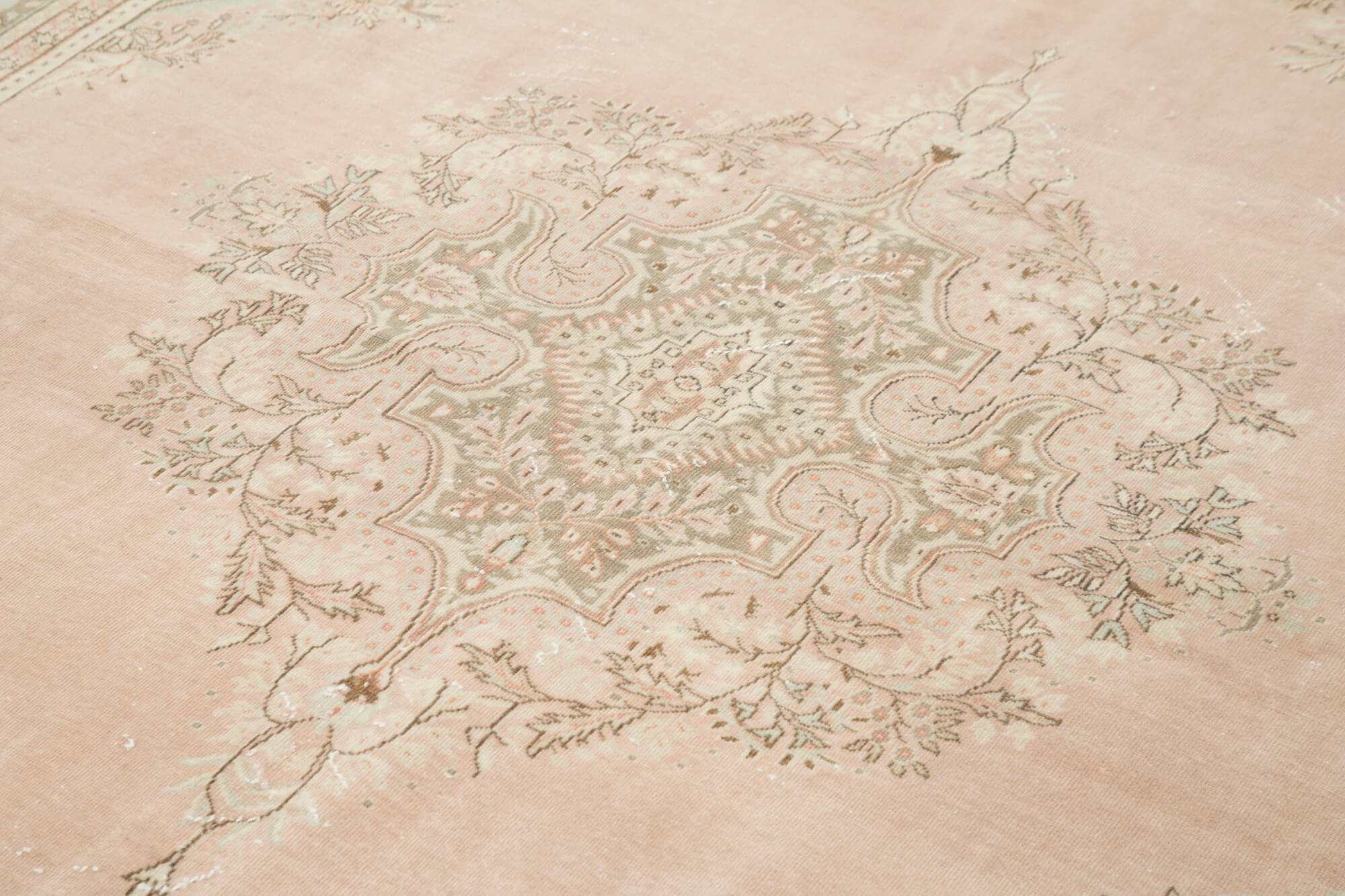 Vintage Wool Area Rug - Handmade Cotton Rug 6'9''x10'0'' Beige Wool Carpet