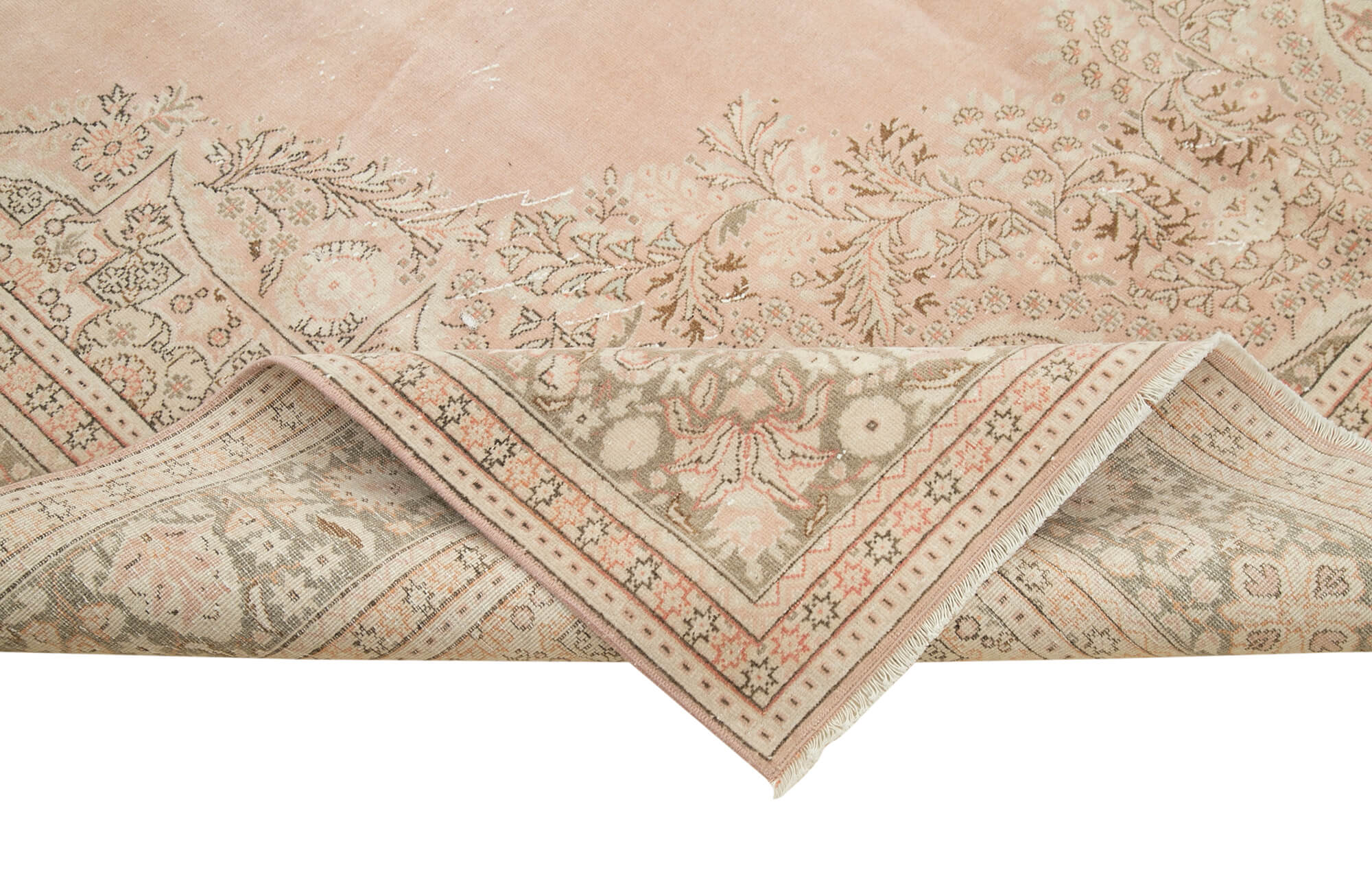 Vintage Wool Area Rug - Handmade Cotton Rug 6'9''x10'0'' Beige Wool Carpet