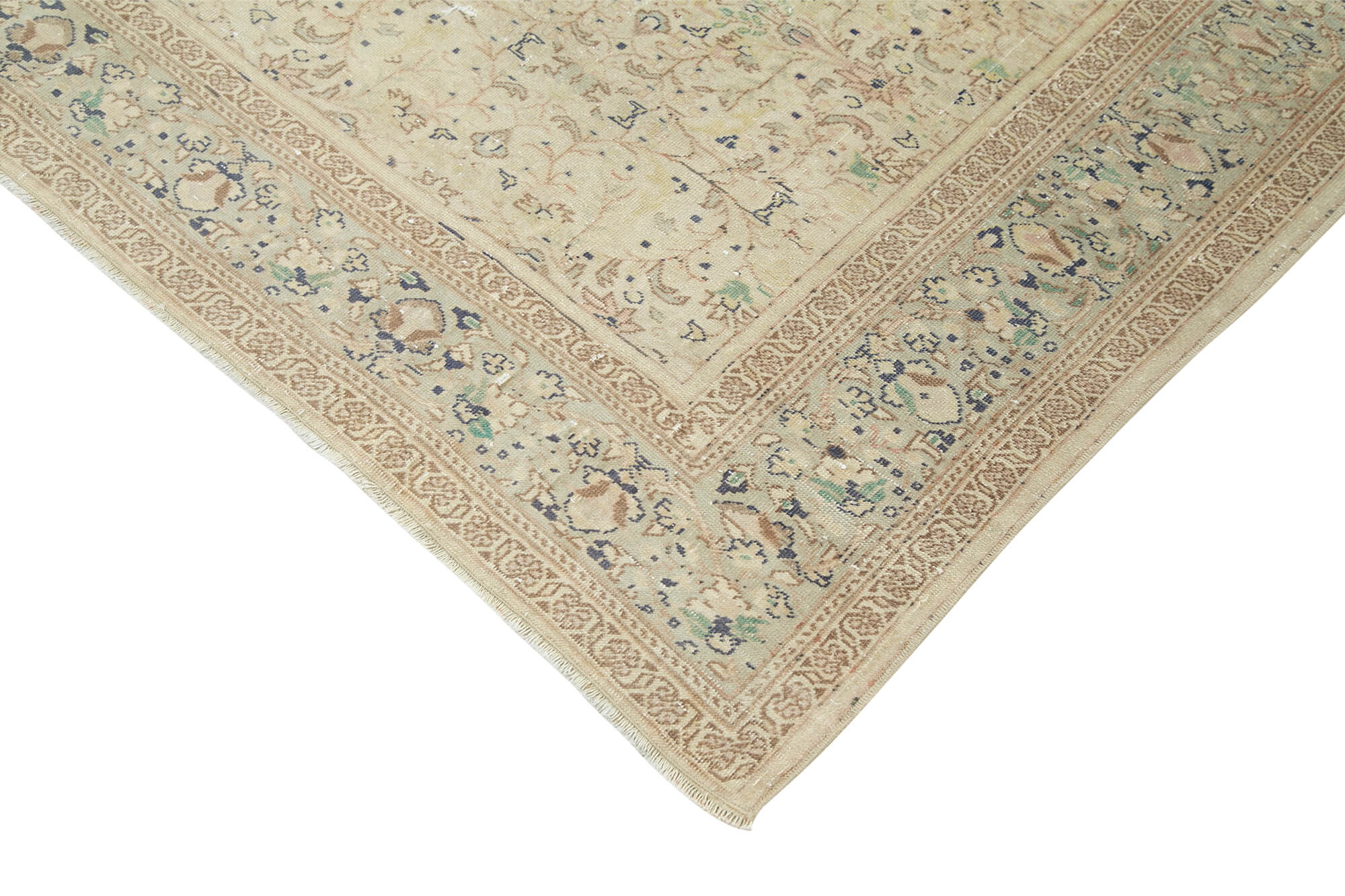 Handmade Vintage Area Rug - Neutral Beige Cotton Wool Blend 6'6''x9'2'' Turkish Rug