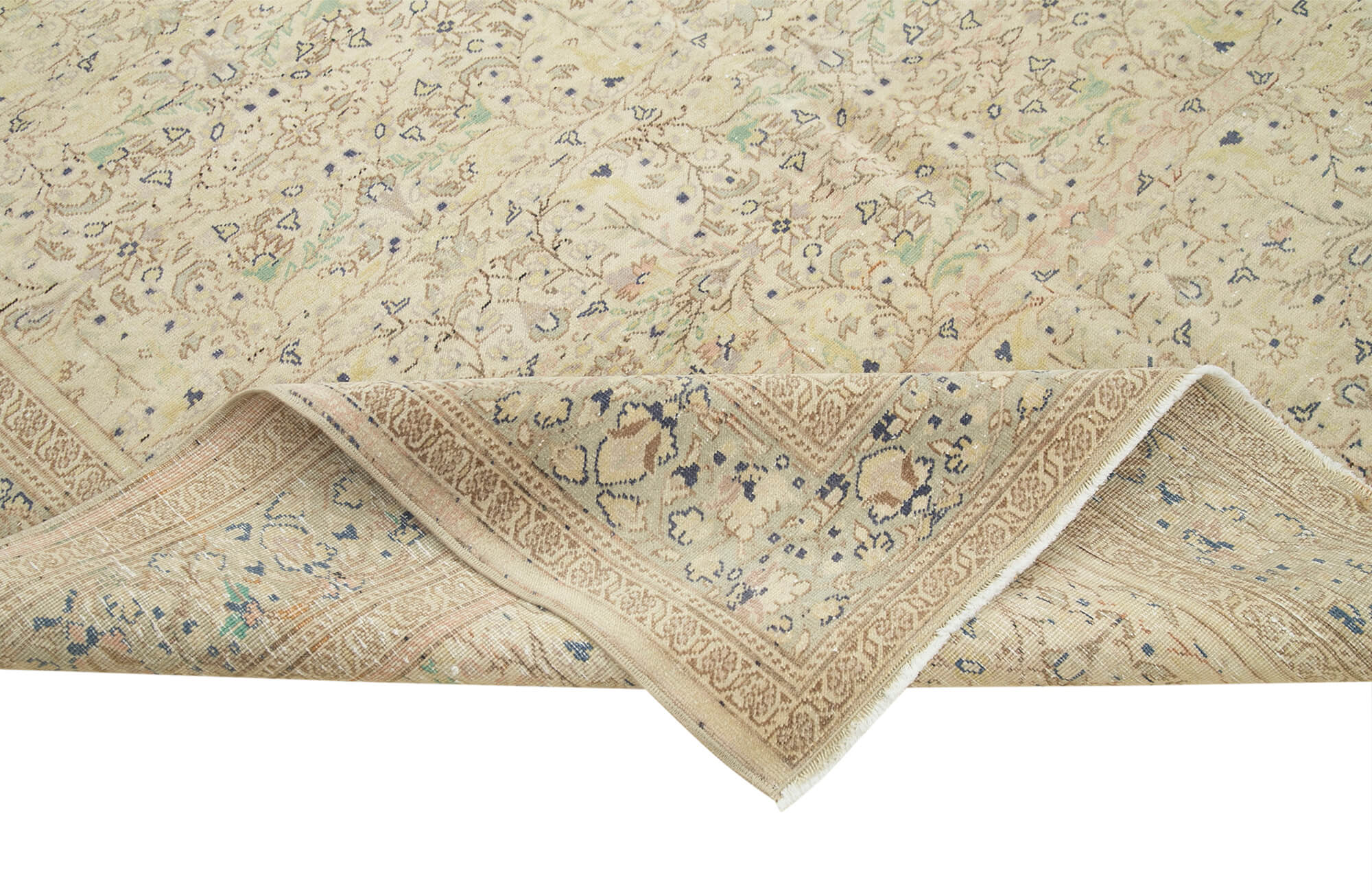Handmade Vintage Area Rug - Neutral Beige Cotton Wool Blend 6'6''x9'2'' Turkish Rug