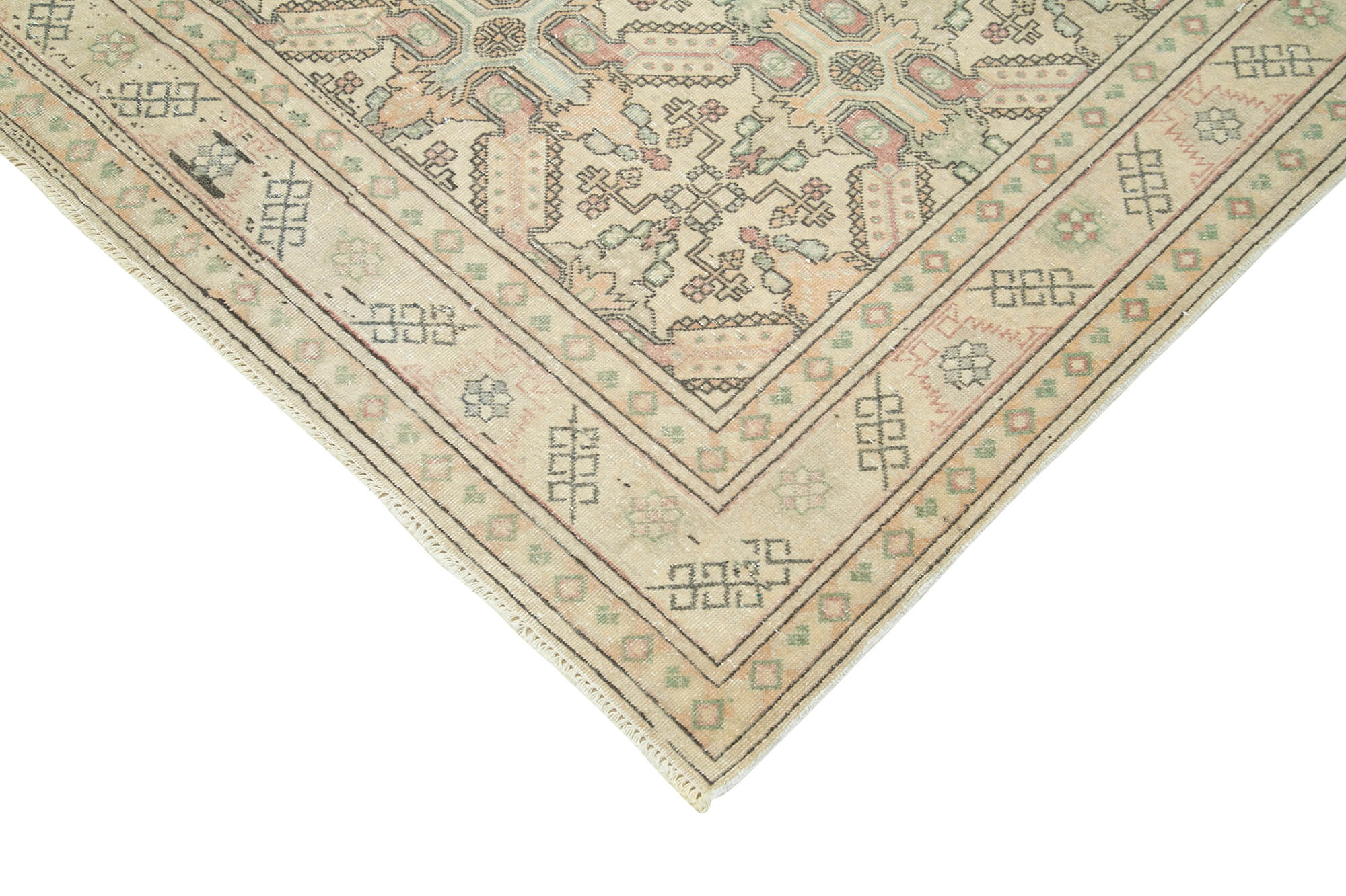 Handmade Vintage Area Rug – Kayseri Beige Cotton Wool Carpet 6'4''x9'5''