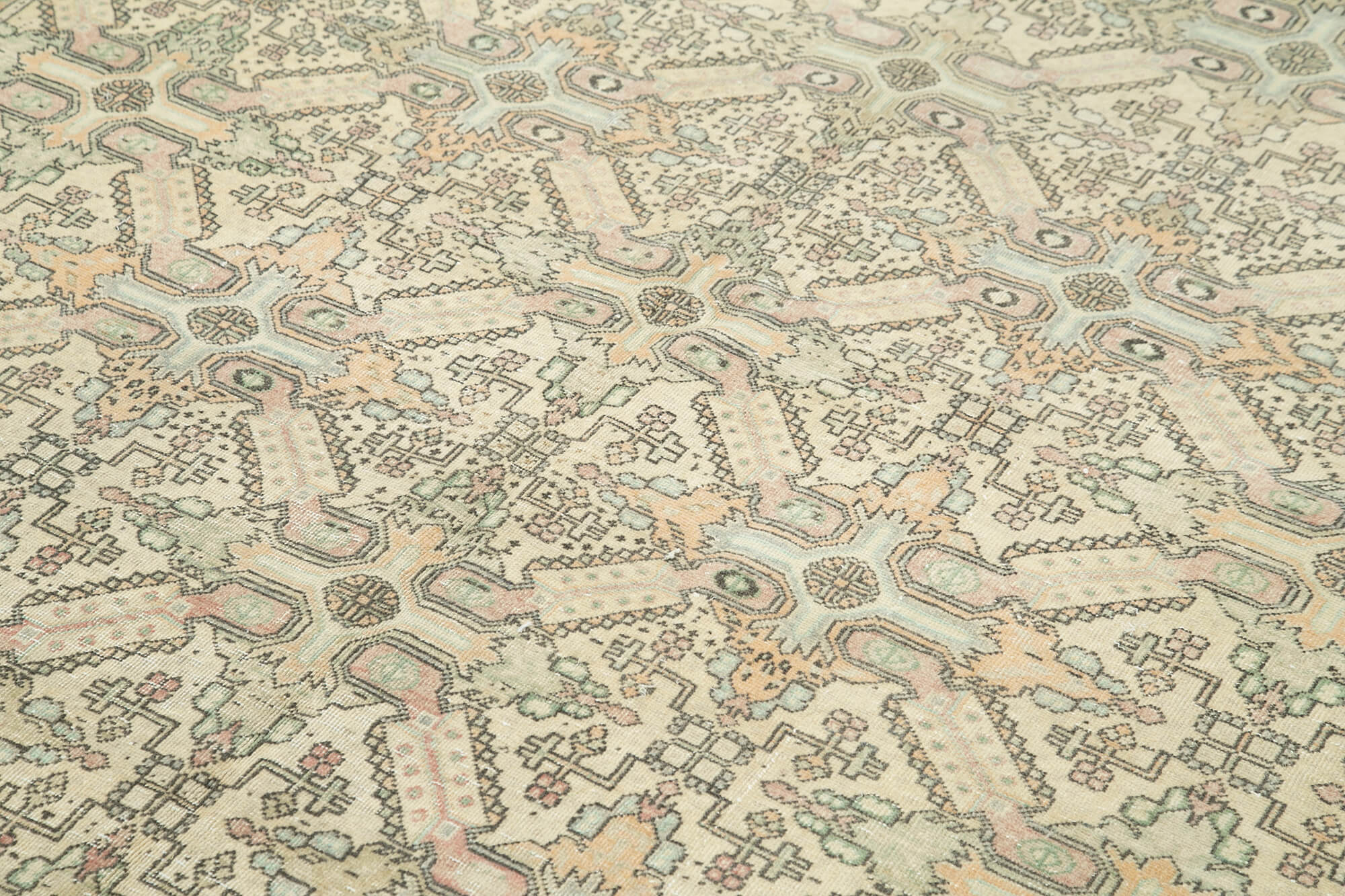 Handmade Vintage Area Rug – Kayseri Beige Cotton Wool Carpet 6'4''x9'5''