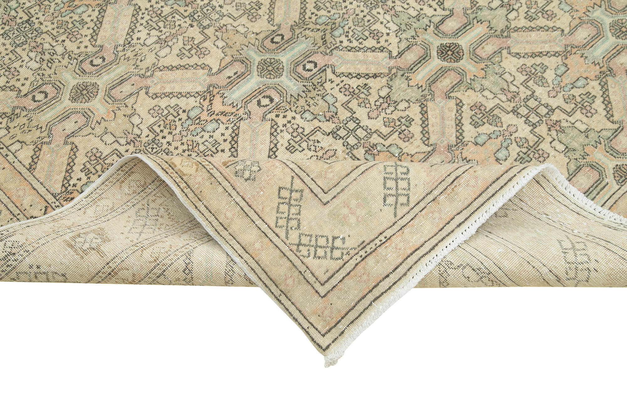 Handmade Vintage Area Rug – Kayseri Beige Cotton Wool Carpet 6'4''x9'5''
