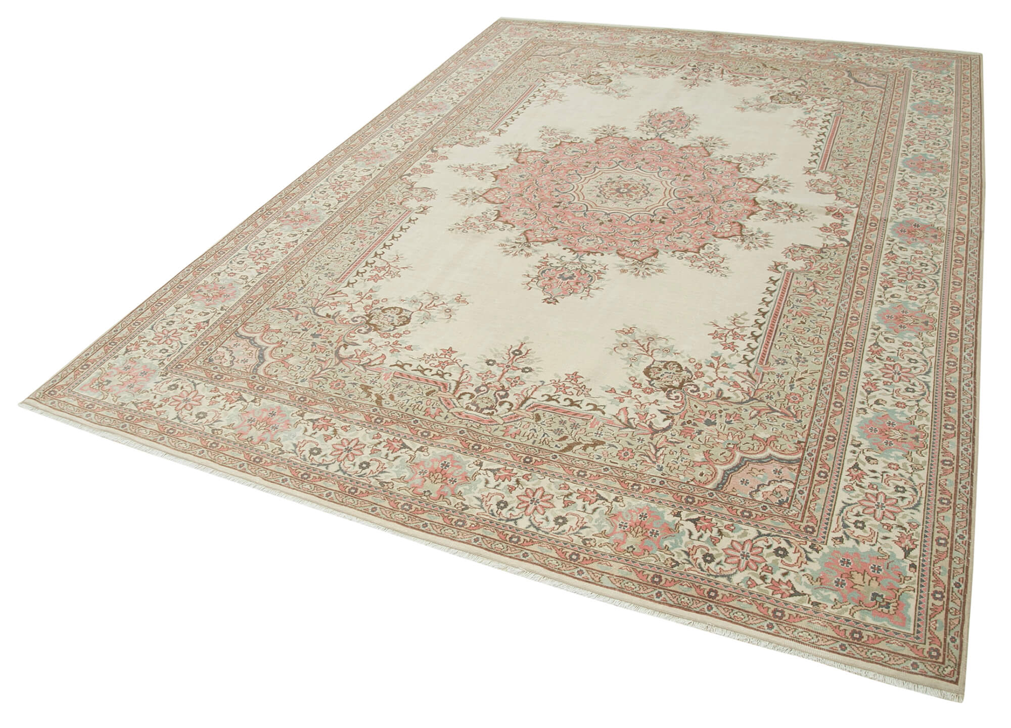 Vintage Cotton Wool Rug – Handmade Area Rug 6'9''x9'10'' Neutral Beige Classic Style