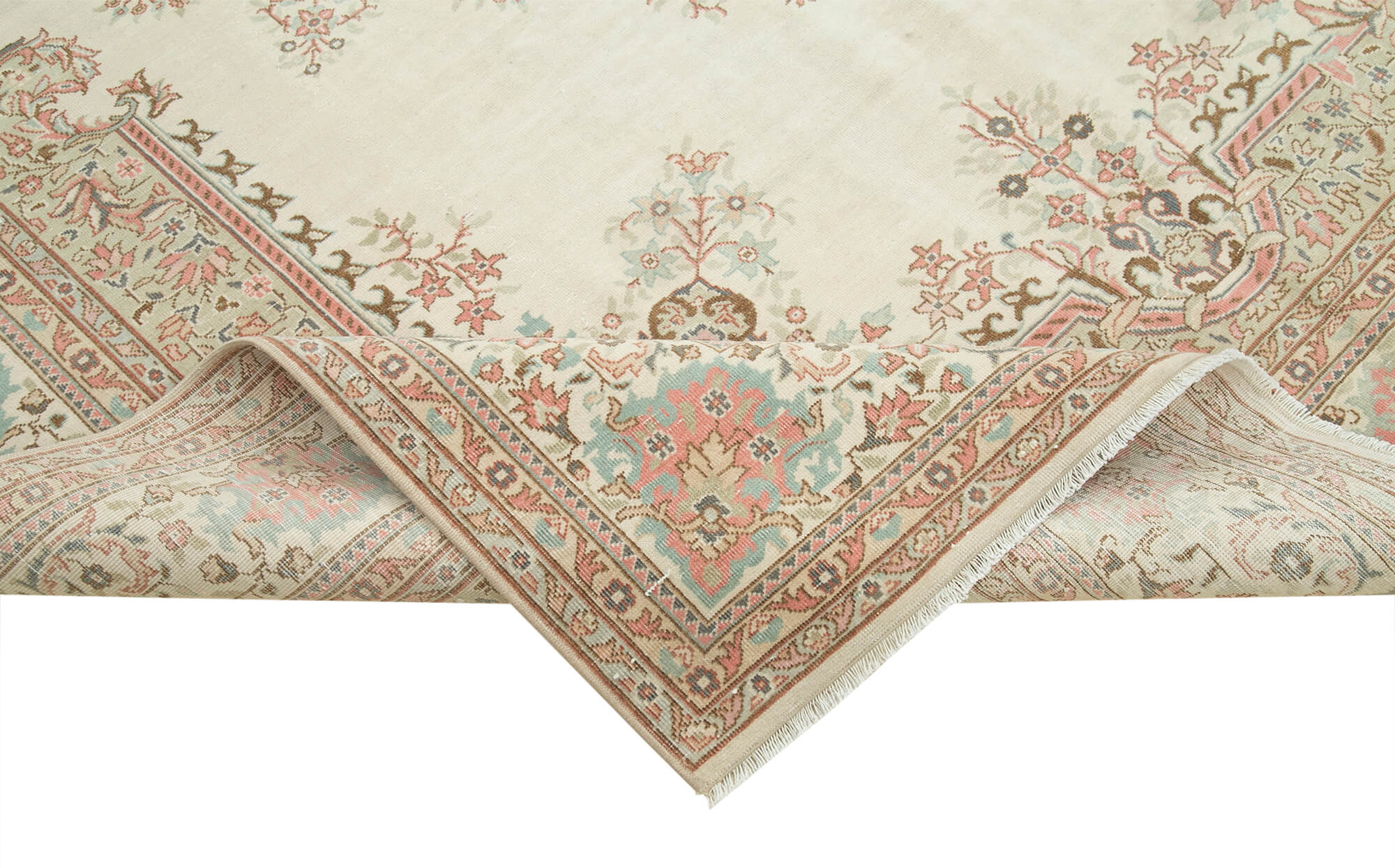Vintage Cotton Wool Rug – Handmade Area Rug 6'9''x9'10'' Neutral Beige Classic Style