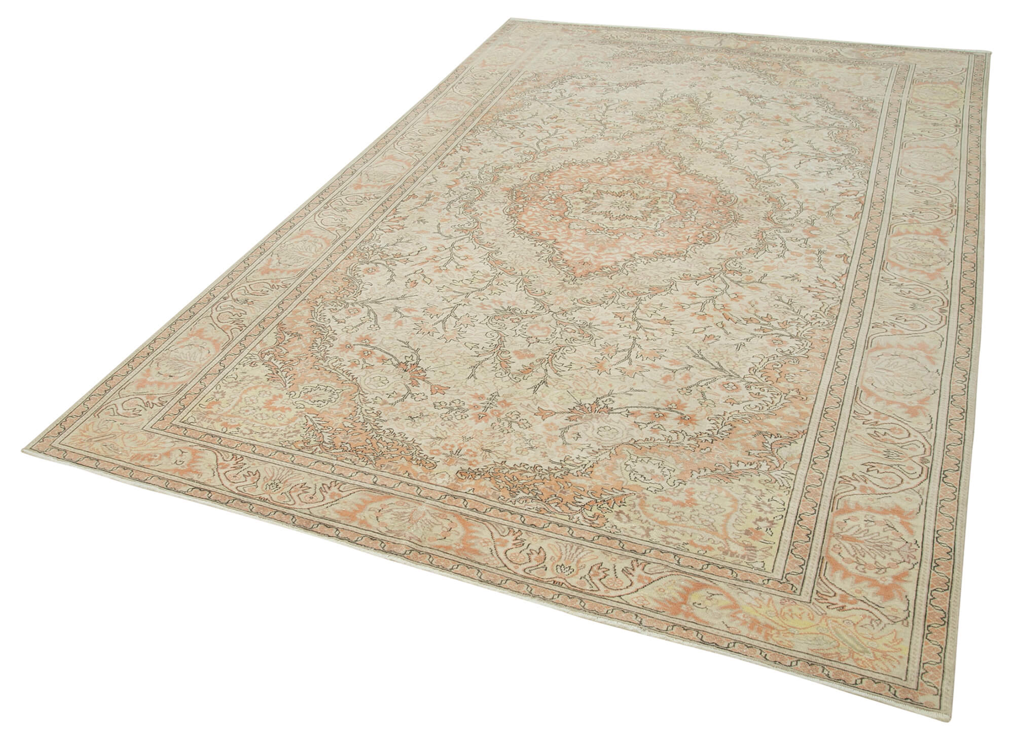 Handmade Vintage Area Rug – Beige Wool Cotton Durable Turkish Carpet 6'3''x9'9''