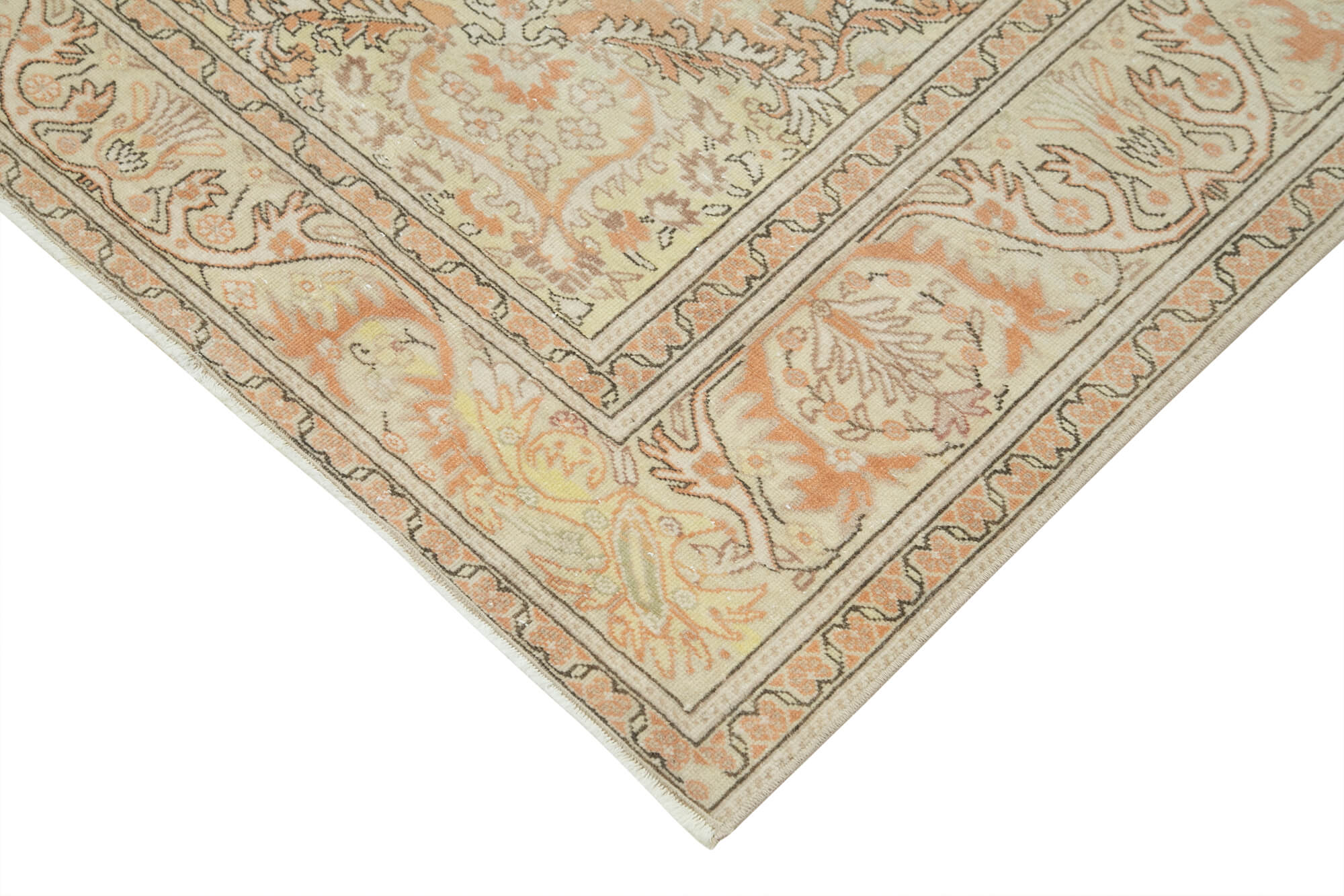 Handmade Vintage Area Rug – Beige Wool Cotton Durable Turkish Carpet 6'3''x9'9''