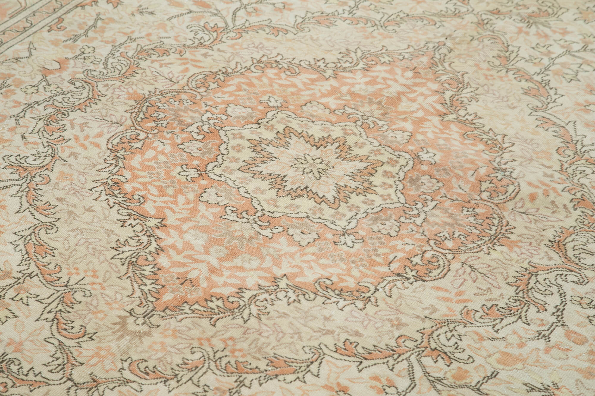 Handmade Vintage Area Rug – Beige Wool Cotton Durable Turkish Carpet 6'3''x9'9''