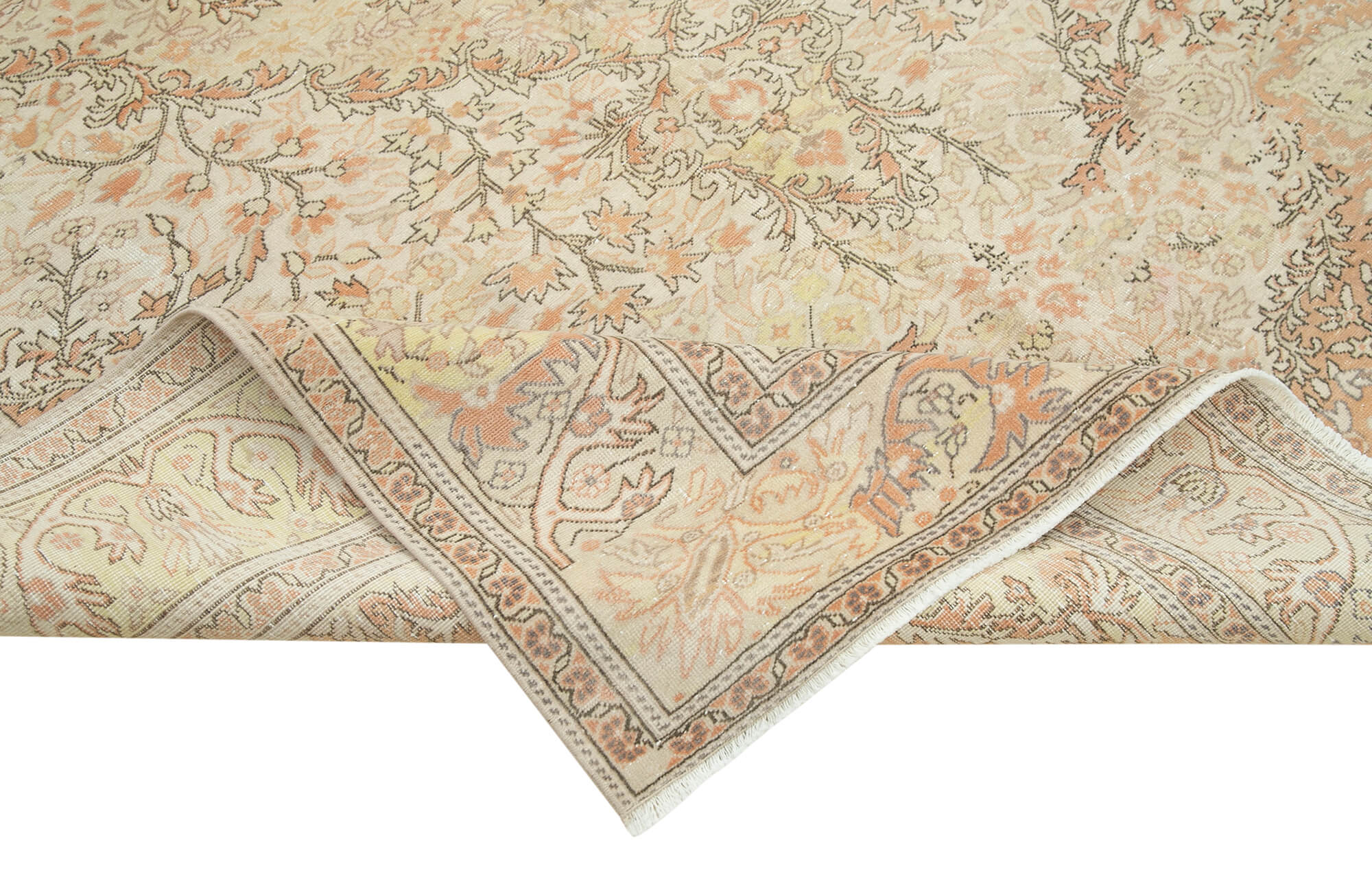 Handmade Vintage Area Rug – Beige Wool Cotton Durable Turkish Carpet 6'3''x9'9''