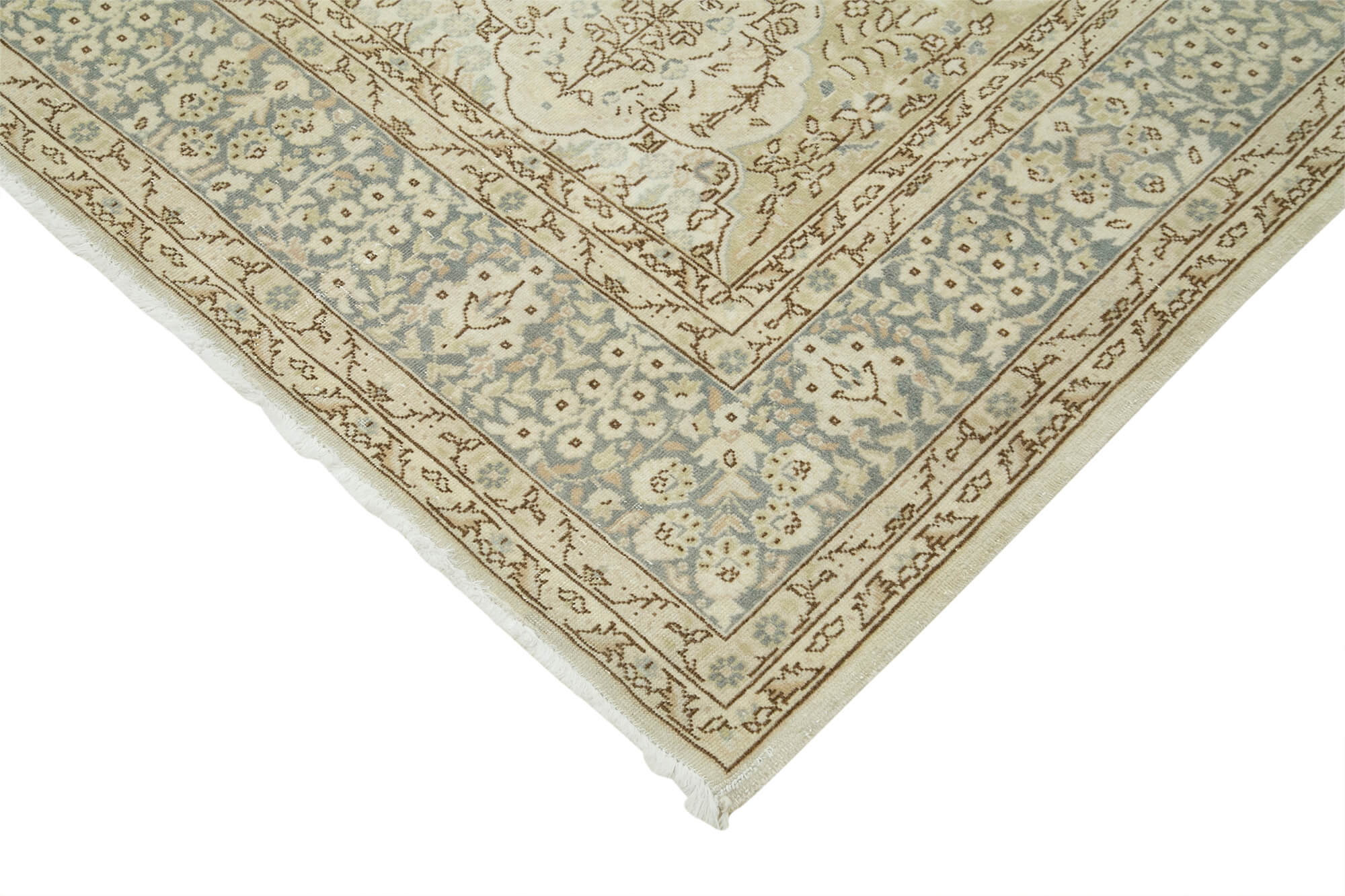 Handmade Vintage Area Rug - Kayseri Beige Cotton Wool Blend Carpet 6'11''x10'3''